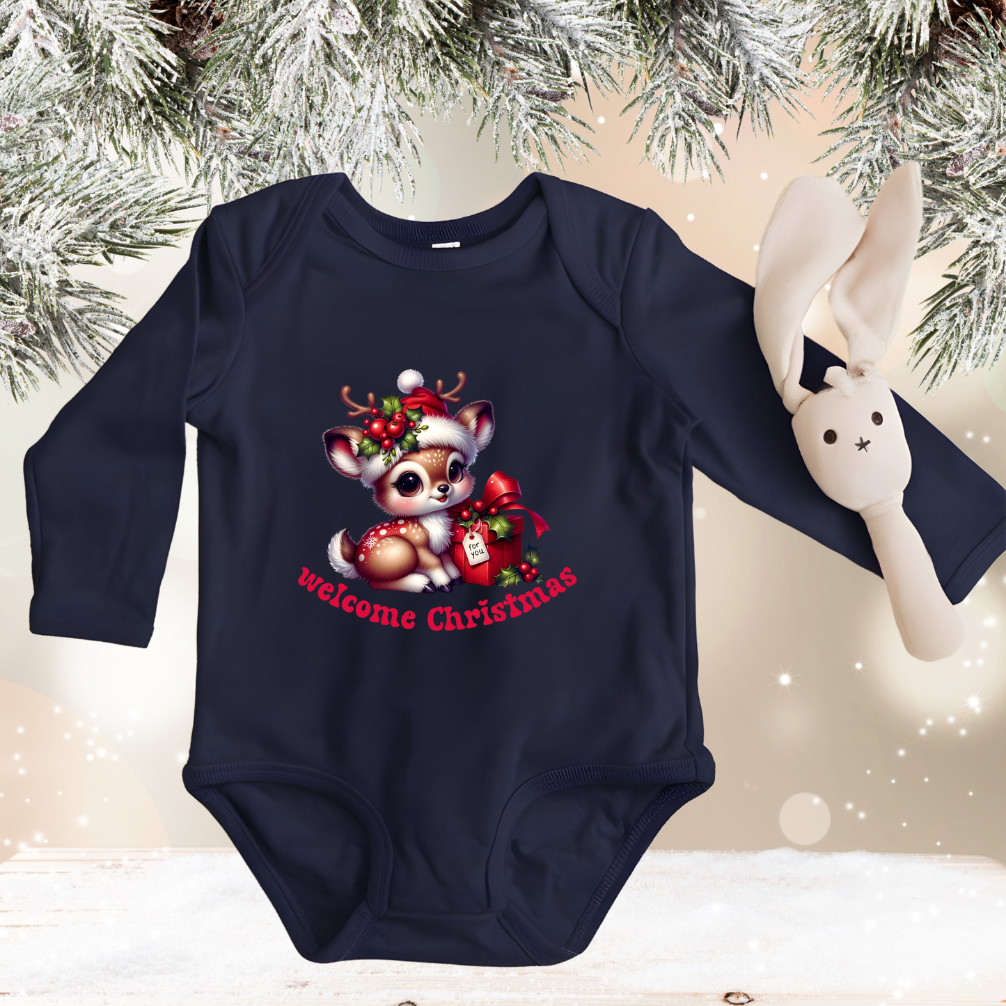 Welcome Christmas Infant Long Sleeve Onesie