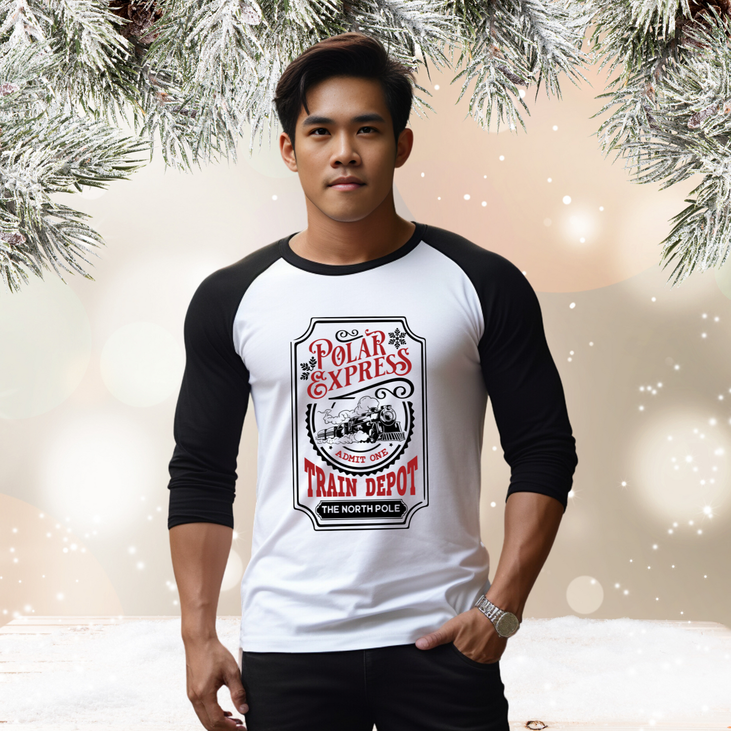 Polar Express Train Depot Baseball Tee