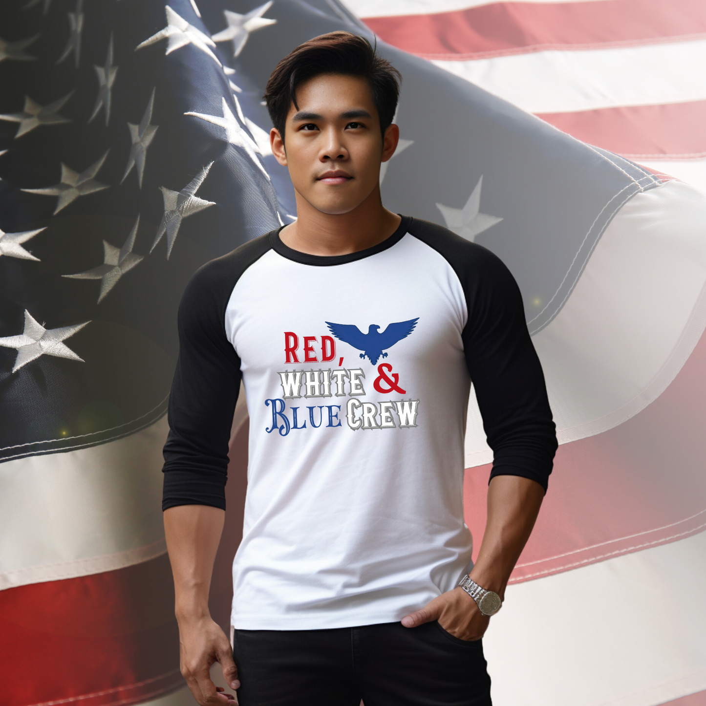 Red, White & Blue Crew Baseball Tee