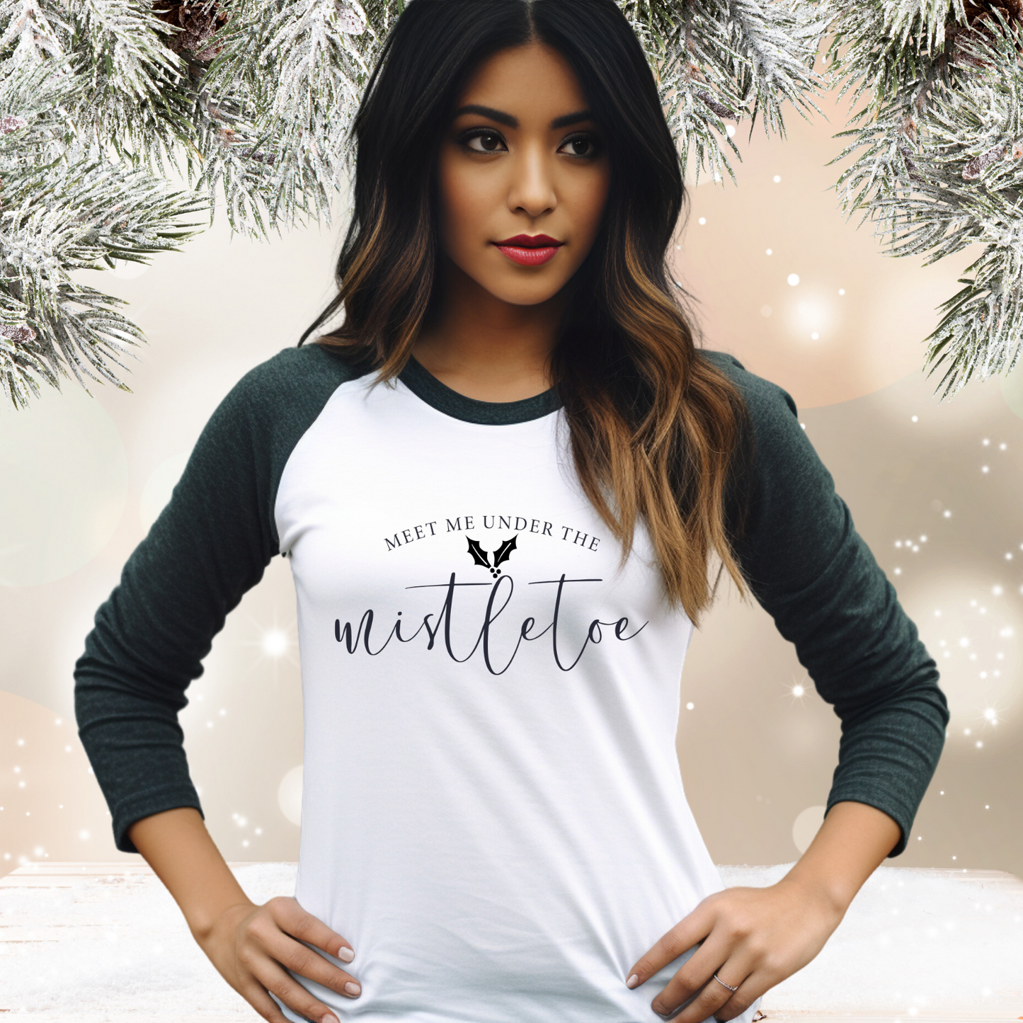 Meet Me Under The Mistletoe Baseball Tee