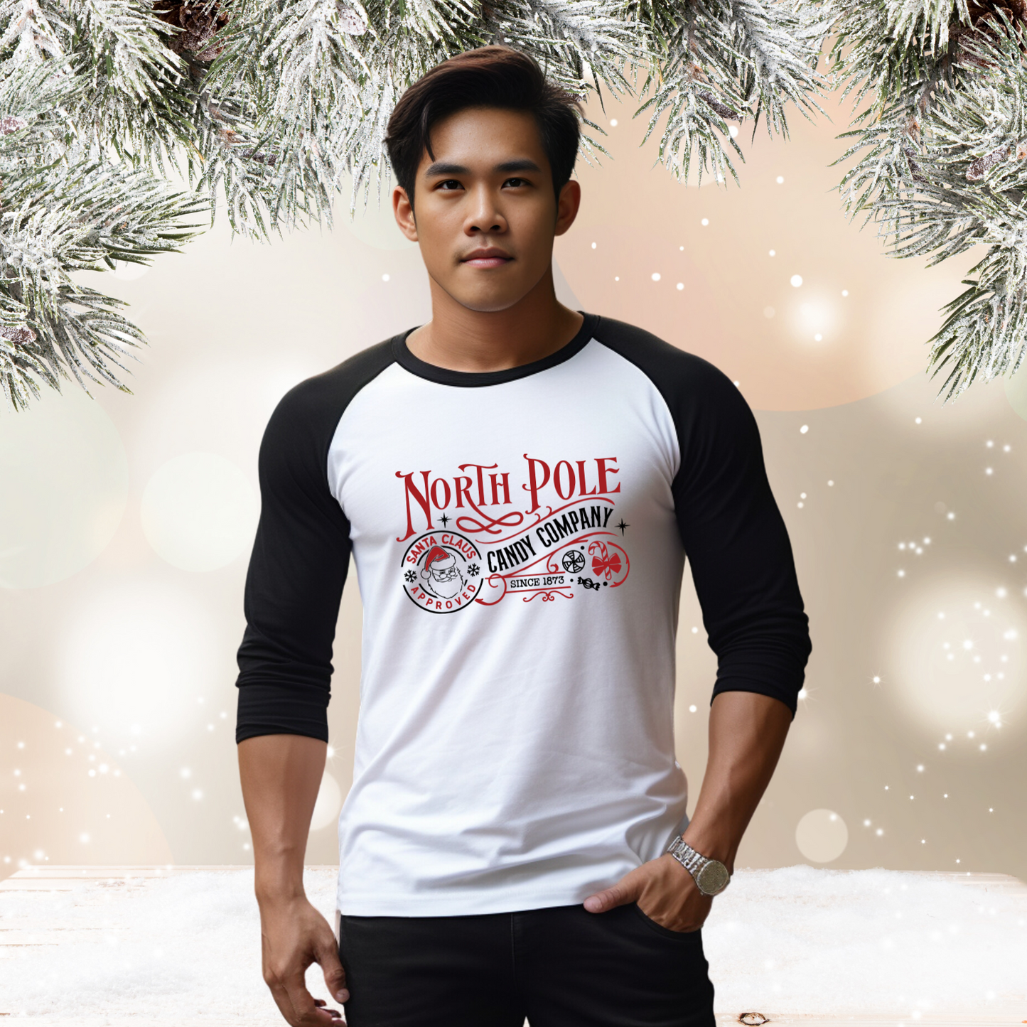 North Pole Candy Company Baseball Tee