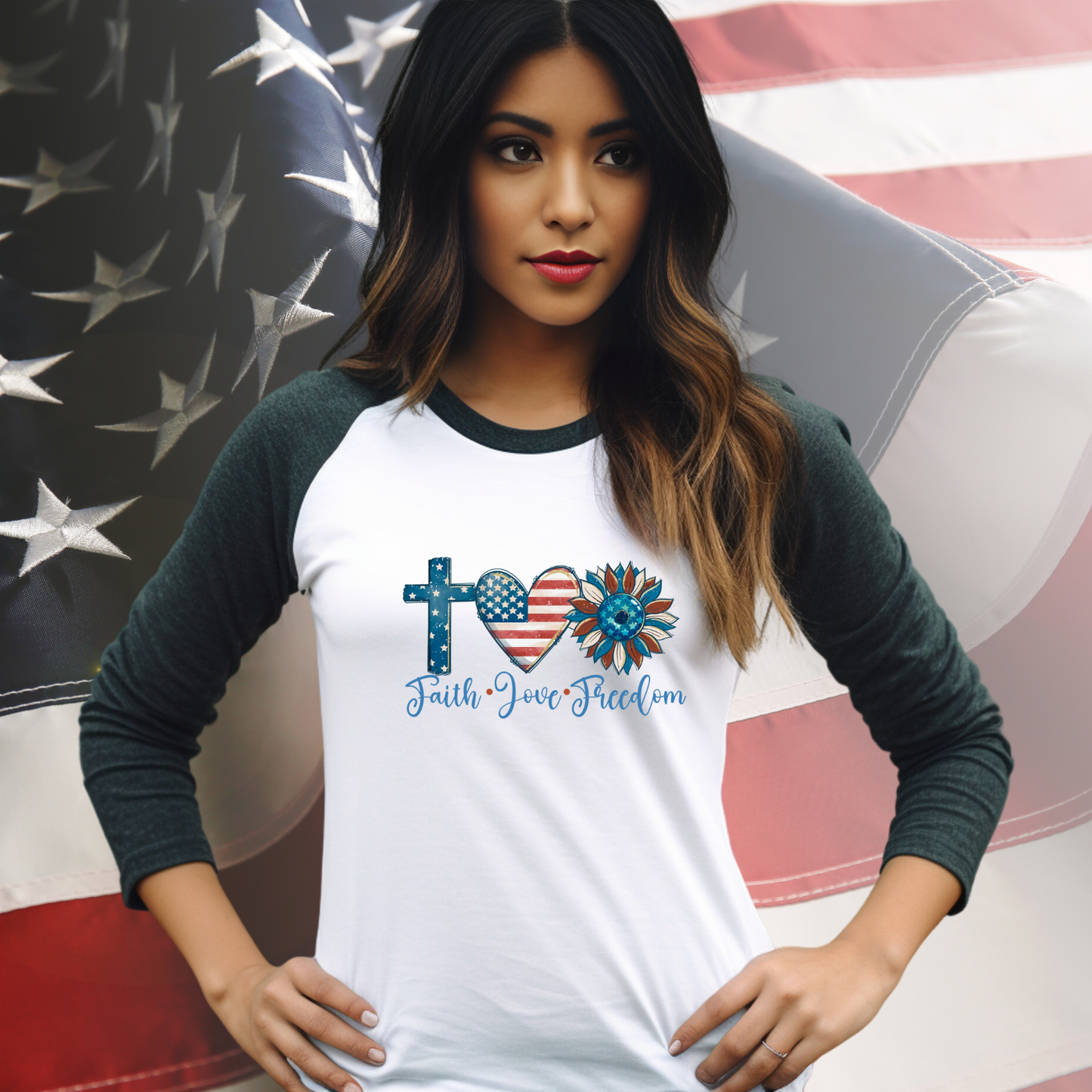 Faith Love Freedom Baseball Tee