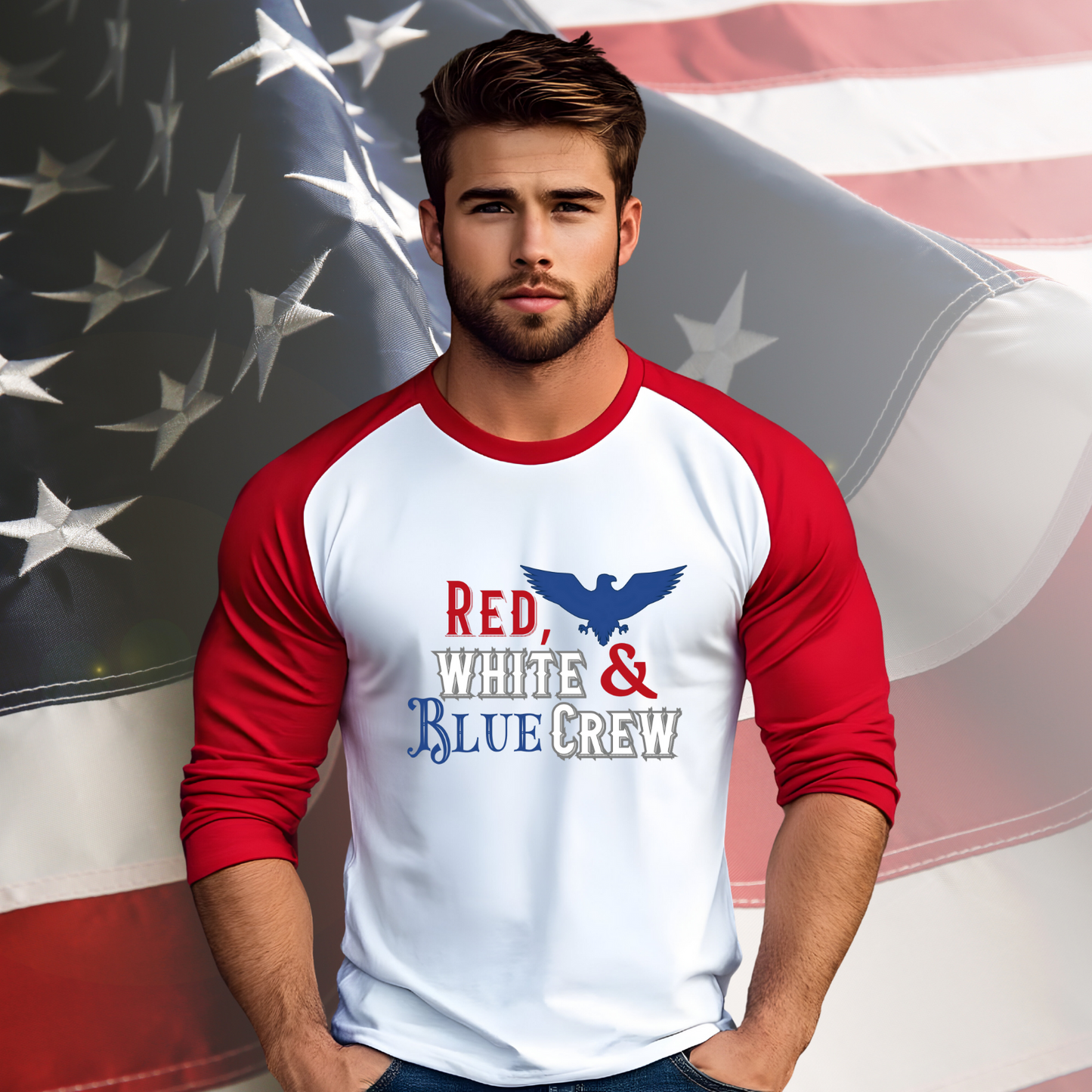 Red, White & Blue Crew Baseball Tee