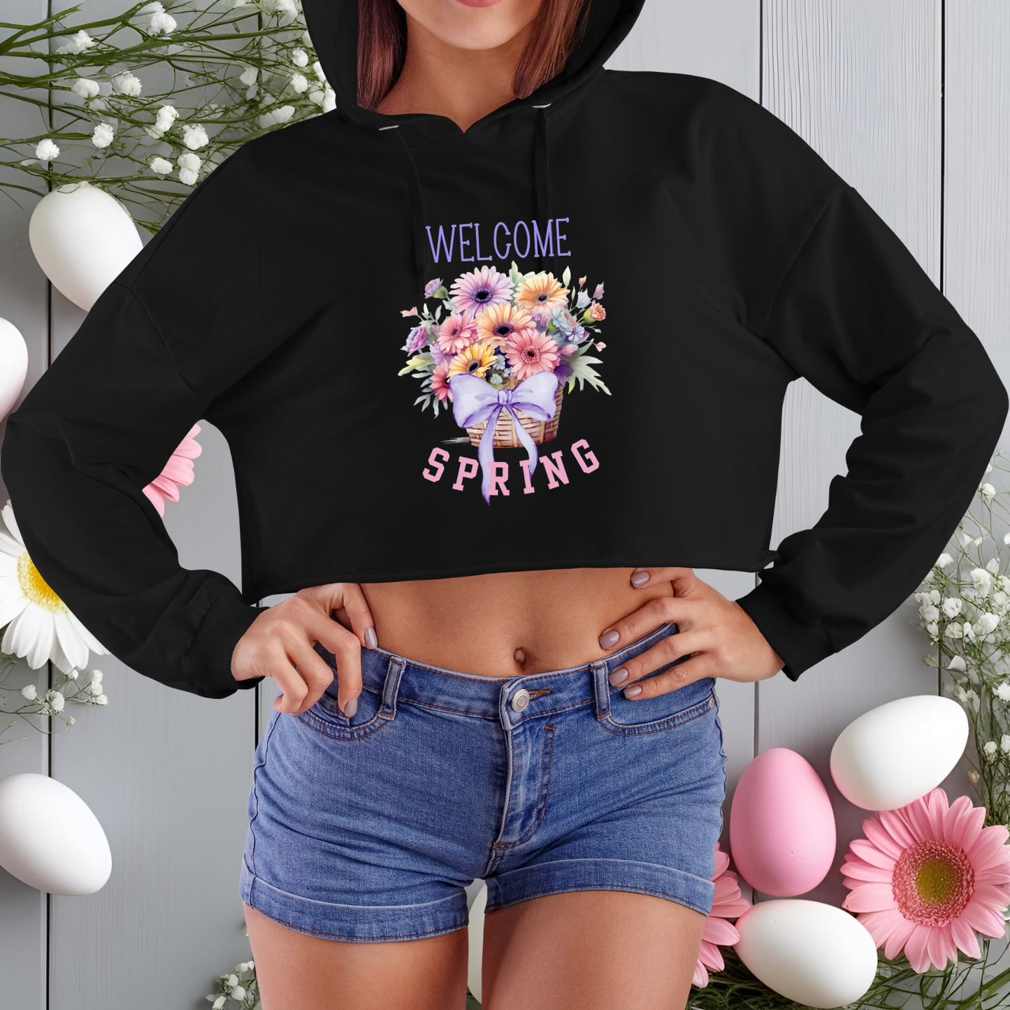Welcome Spring Crop Hoodie