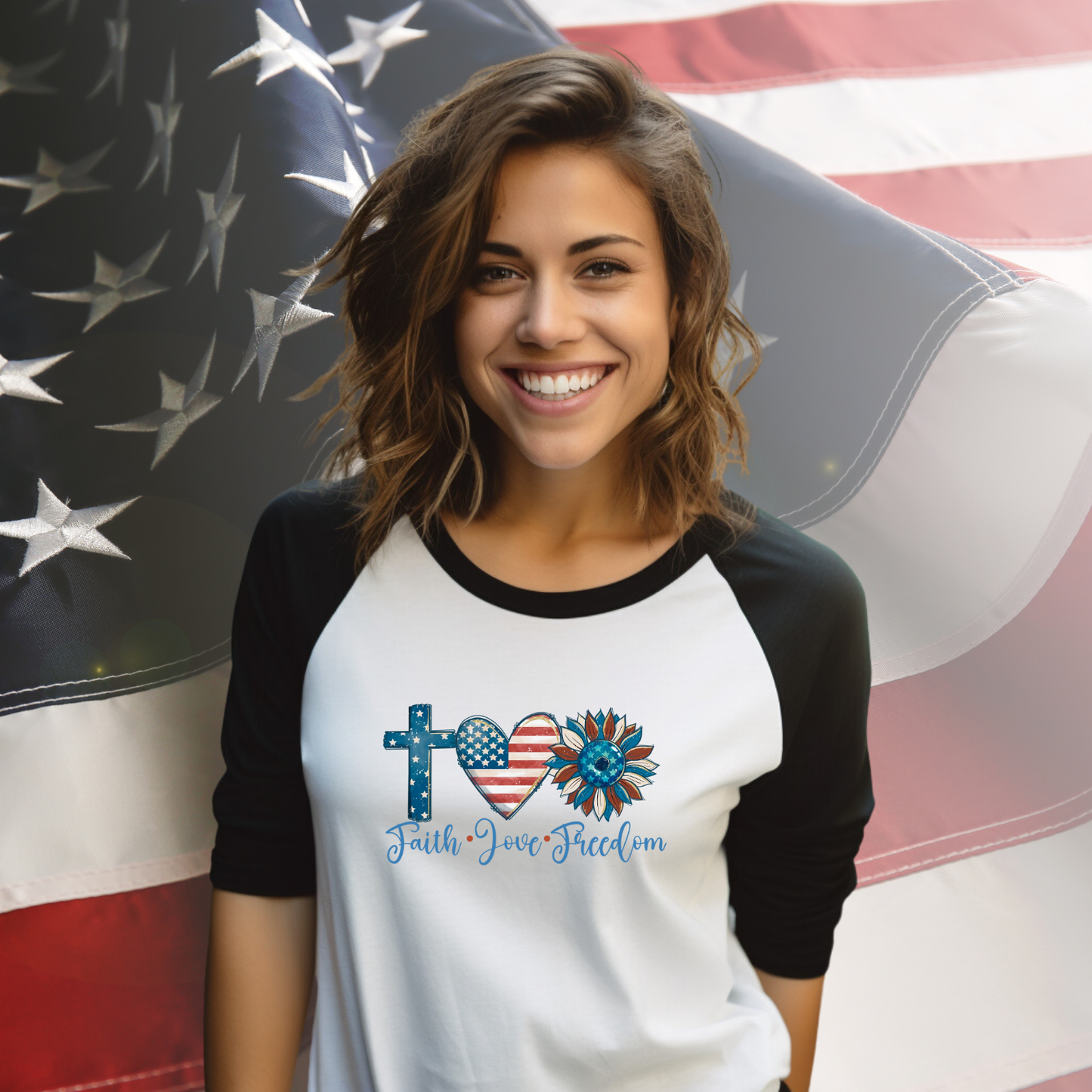 Faith Love Freedom Baseball Tee