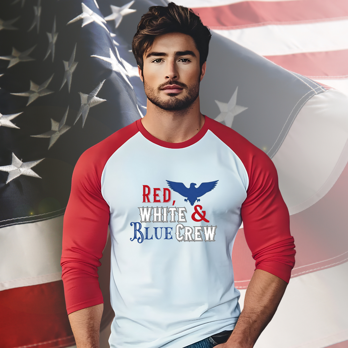Red, White & Blue Crew Baseball Tee