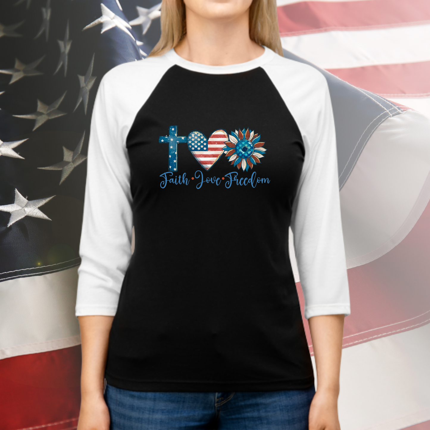 Faith Love Freedom Baseball Tee