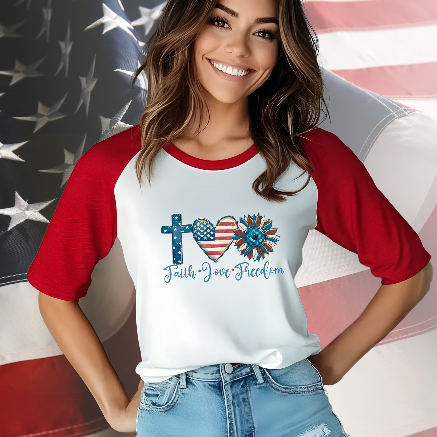 Faith Love Freedom Baseball Tee