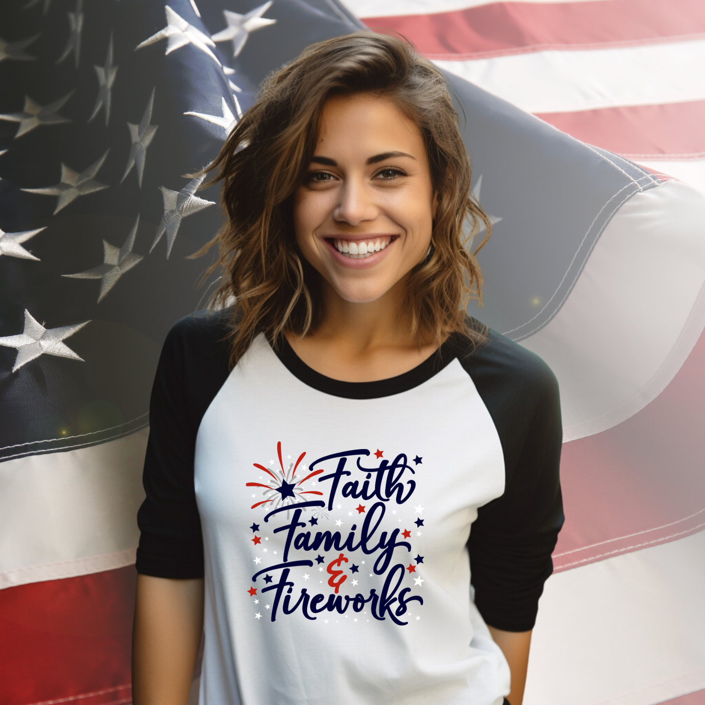 Faith Family Fireworks Baseball Tee