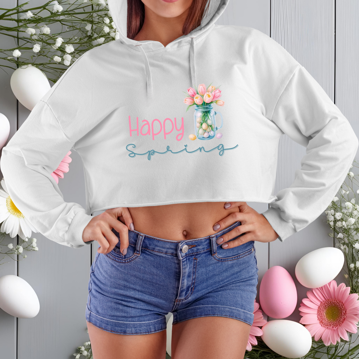Happy Spring Crop Hoodie