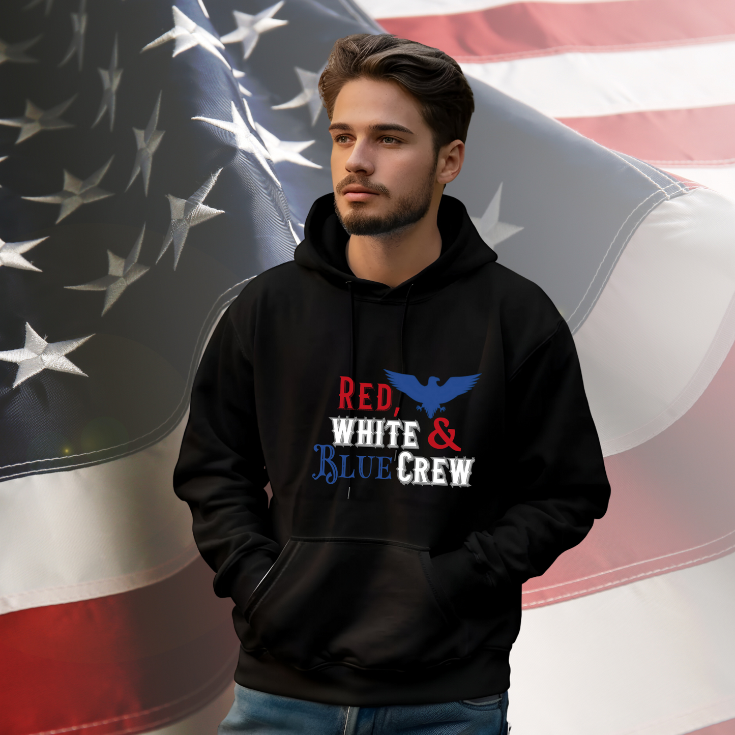 Red, White & Blue Crew Pullover Hoodie