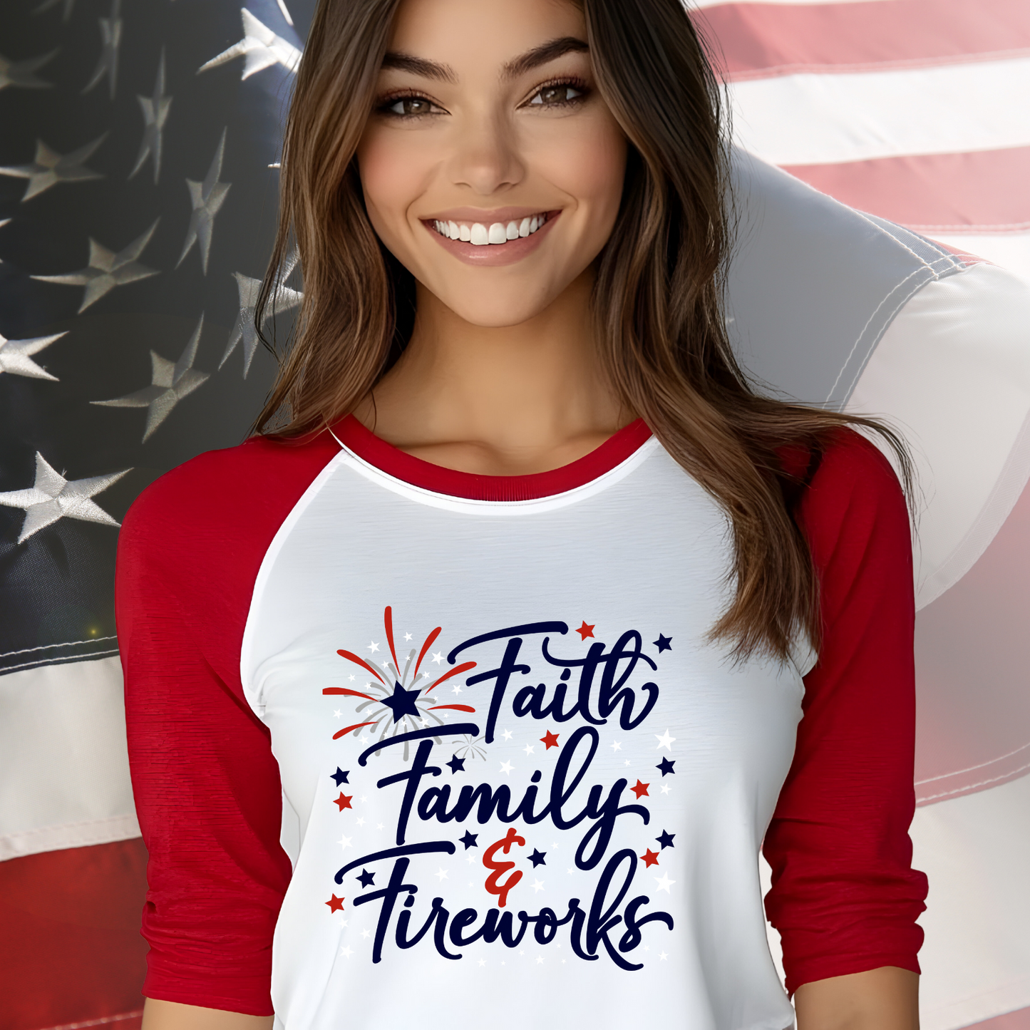 Faith Family Fireworks Baseball Tee