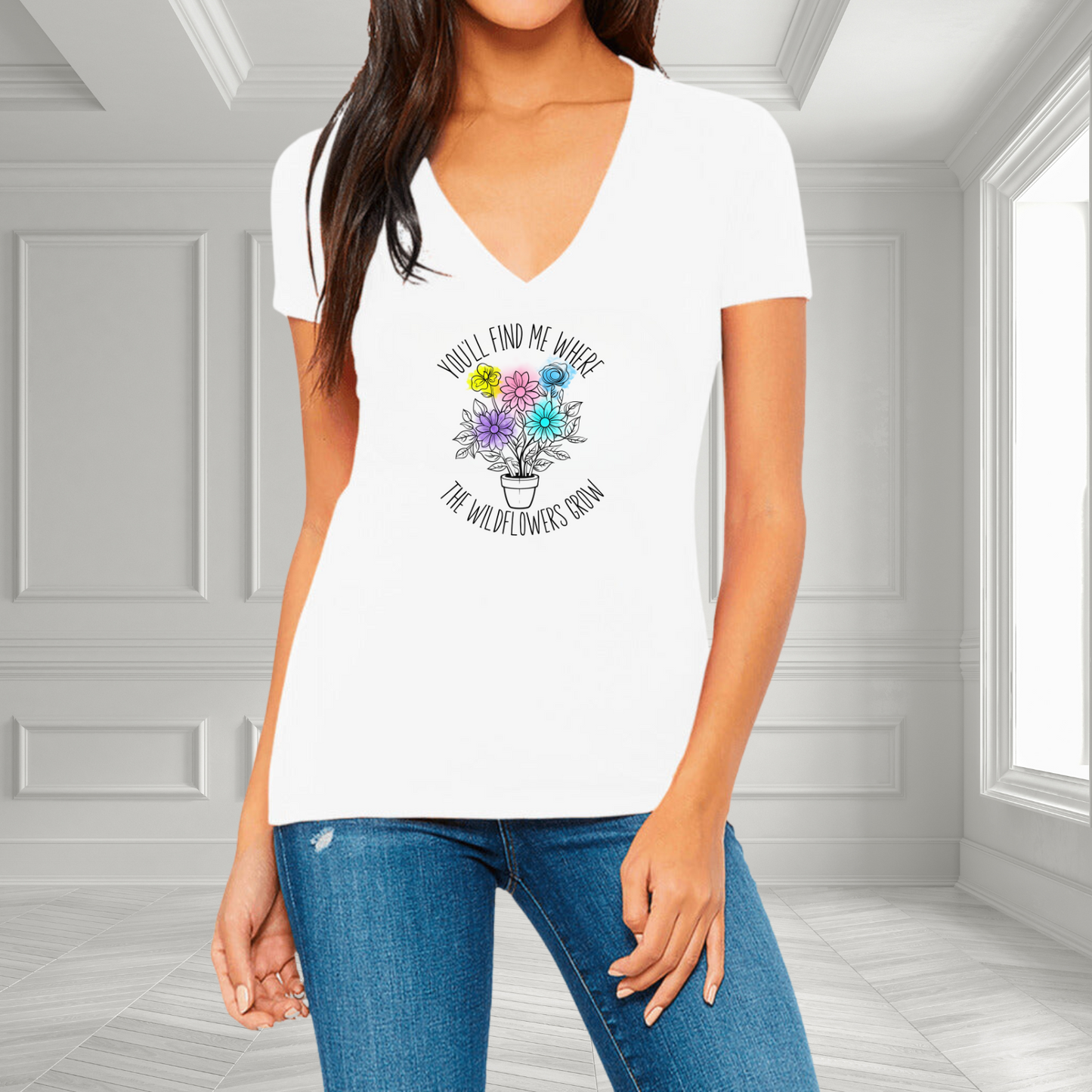 You’ll Find Me Where The Wildflowers Grow V-Neck T-Shirt