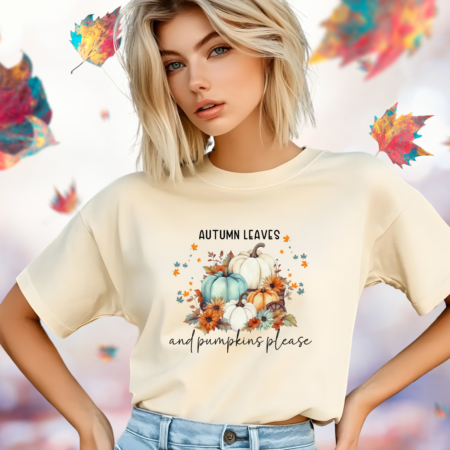 Autumn Leaves And Pumpkins Please T-Shirt
