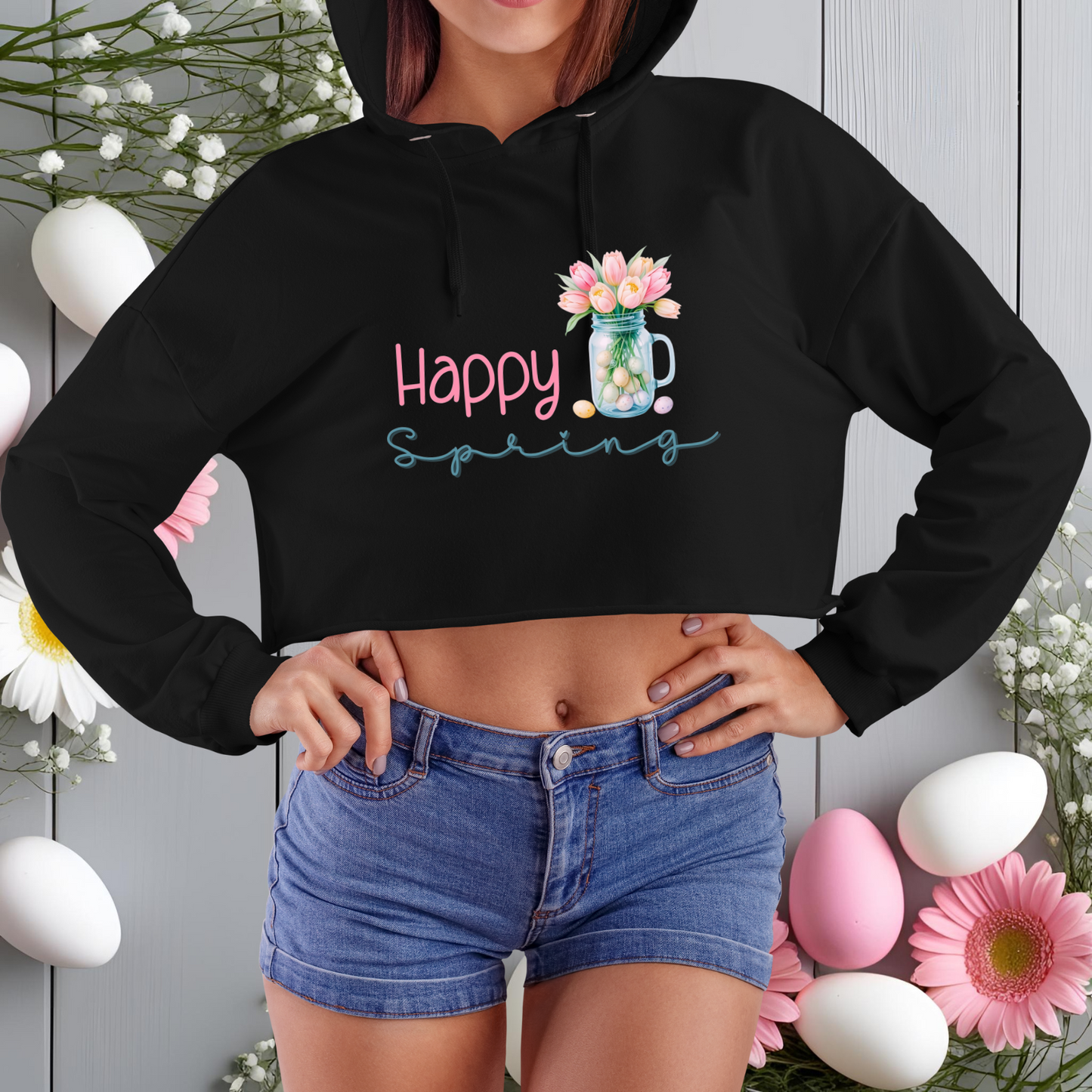 Happy Spring Crop Hoodie