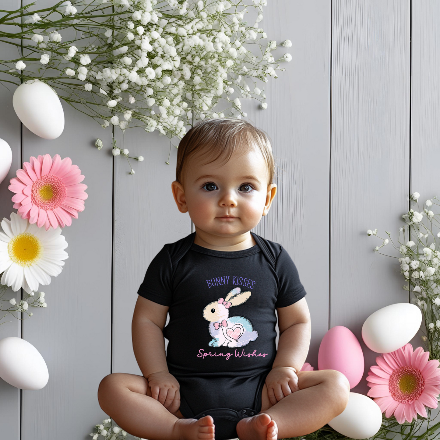 Bunny Kisses, Spring Wishes Infant Short Sleeve Onesie