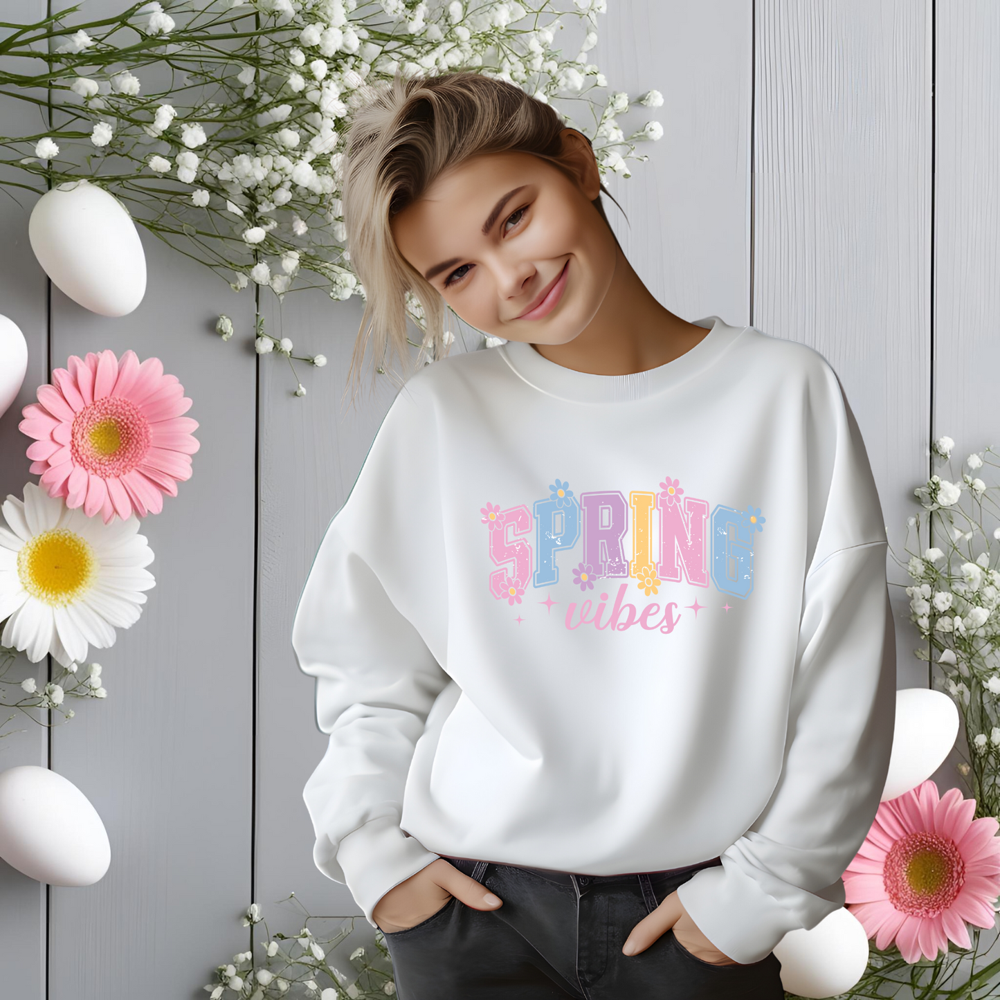 Varsity Spring Vibes Crewneck Sweatshirt