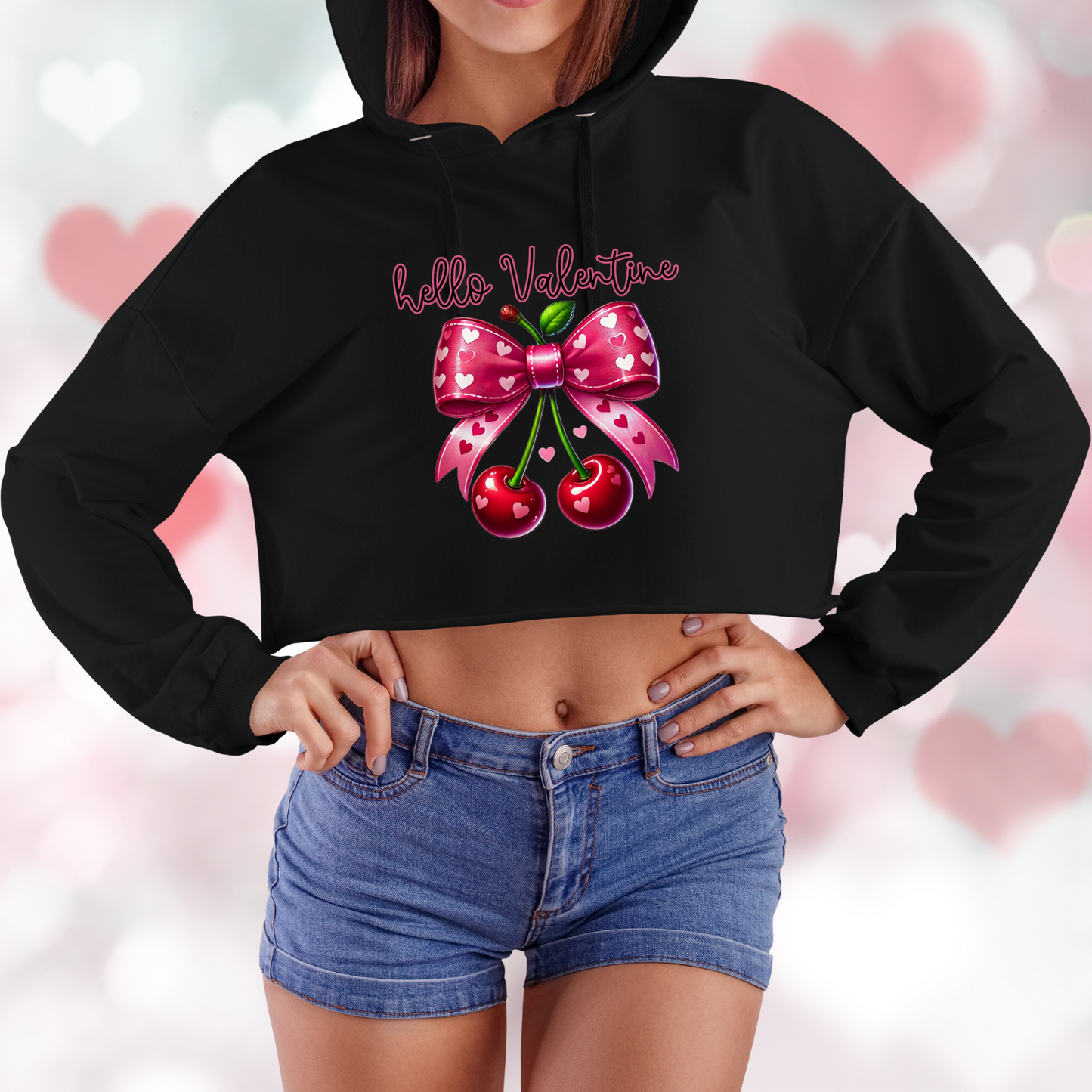 Hello Valentine Crop Hoodie