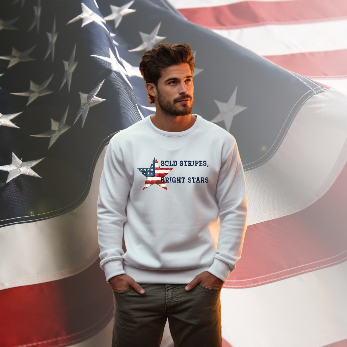 Bold Stripes Bright Stars Crewneck Sweatshirt
