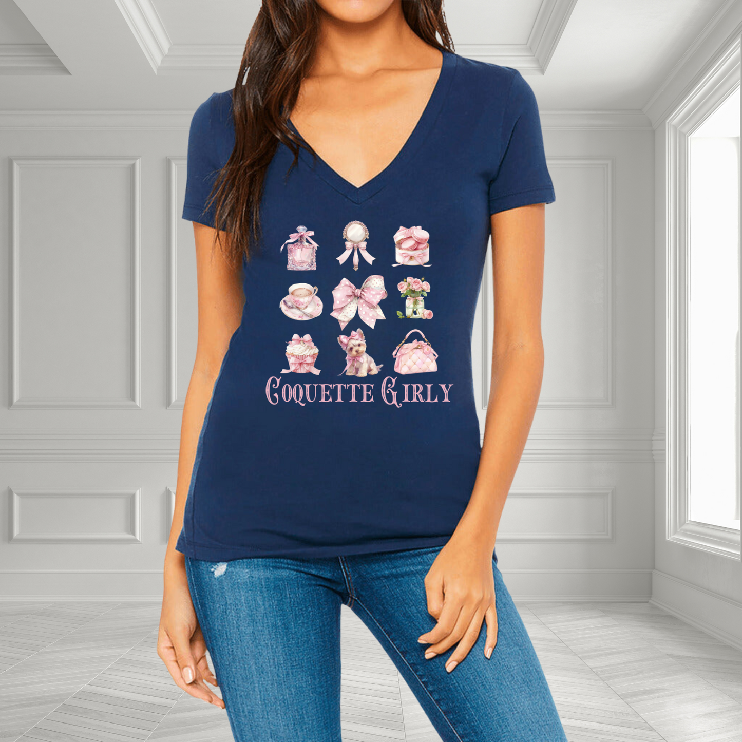 Coquette Girly V-Neck T-Shirt