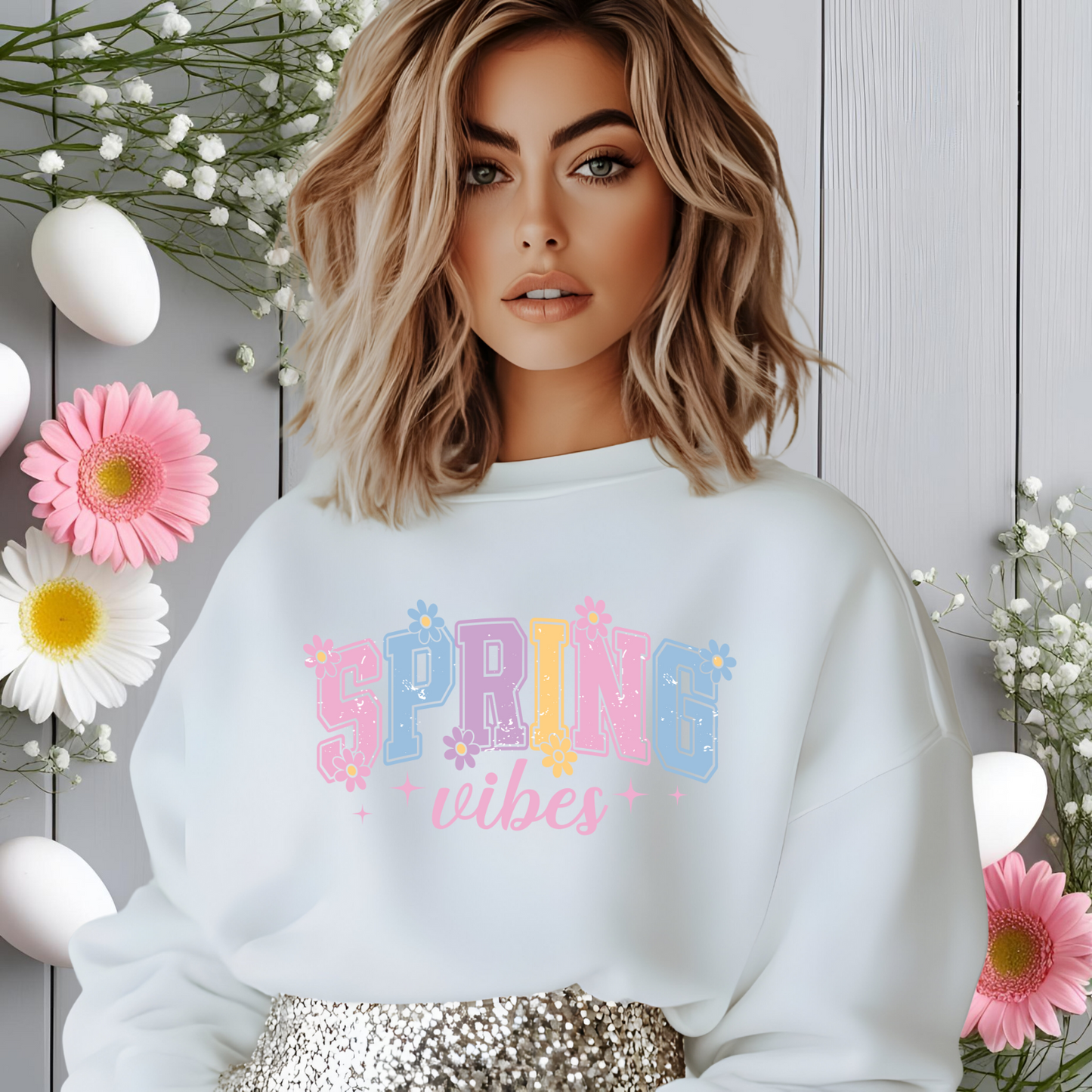 Varsity Spring Vibes Crewneck Sweatshirt