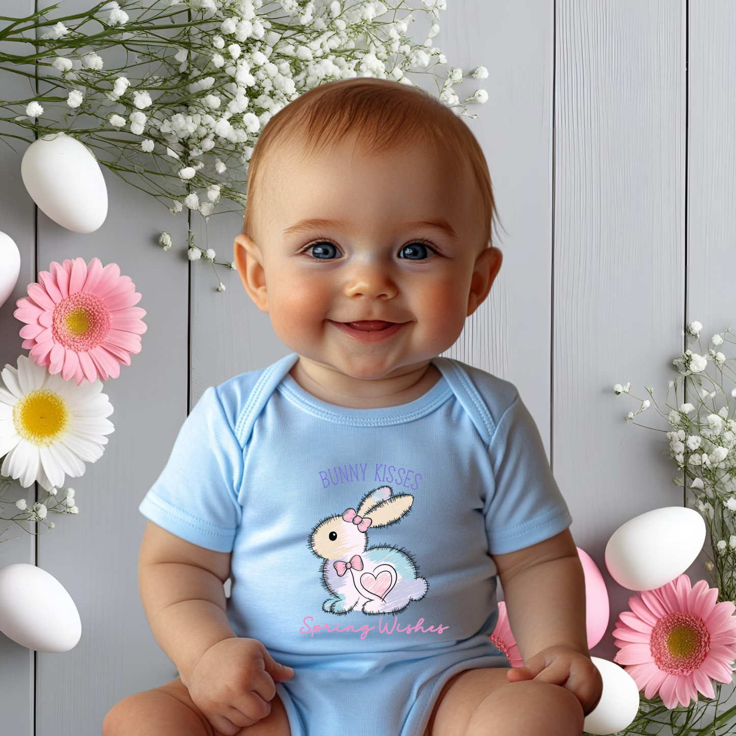Bunny Kisses, Spring Wishes Infant Short Sleeve Onesie