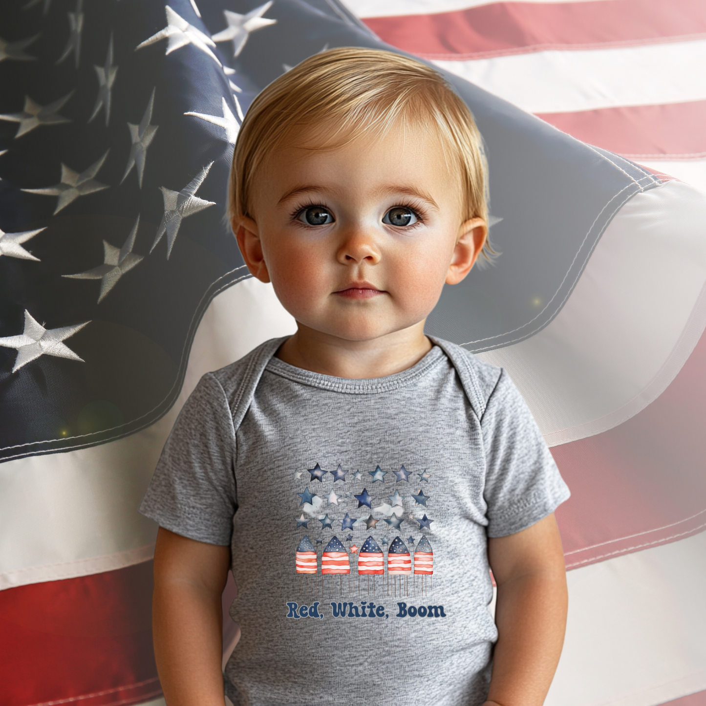 Red White Boom Infant Short Sleeve Onesie