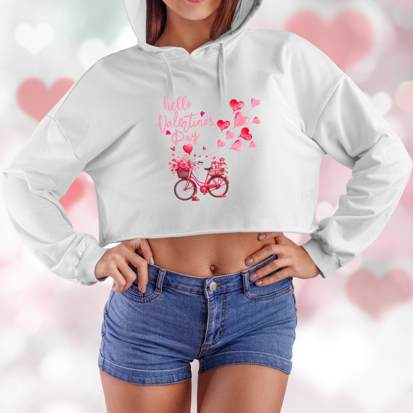 Hello Valentine’s Day Crop Hoodie