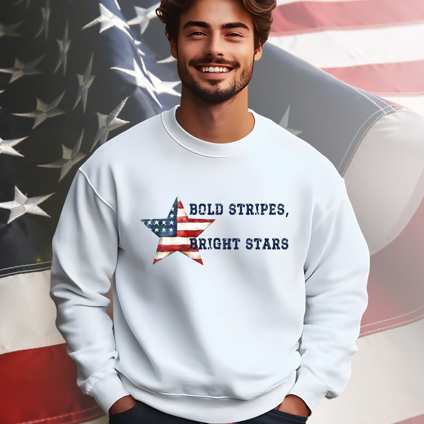 Bold Stripes Bright Stars Crewneck Sweatshirt