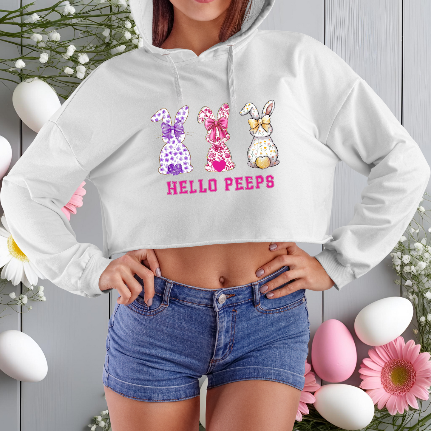 Hello Peeps Crop Hoodie
