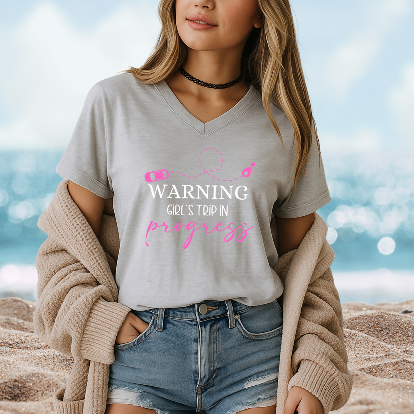 Warning Girls Trip in Progress V-Neck Tee