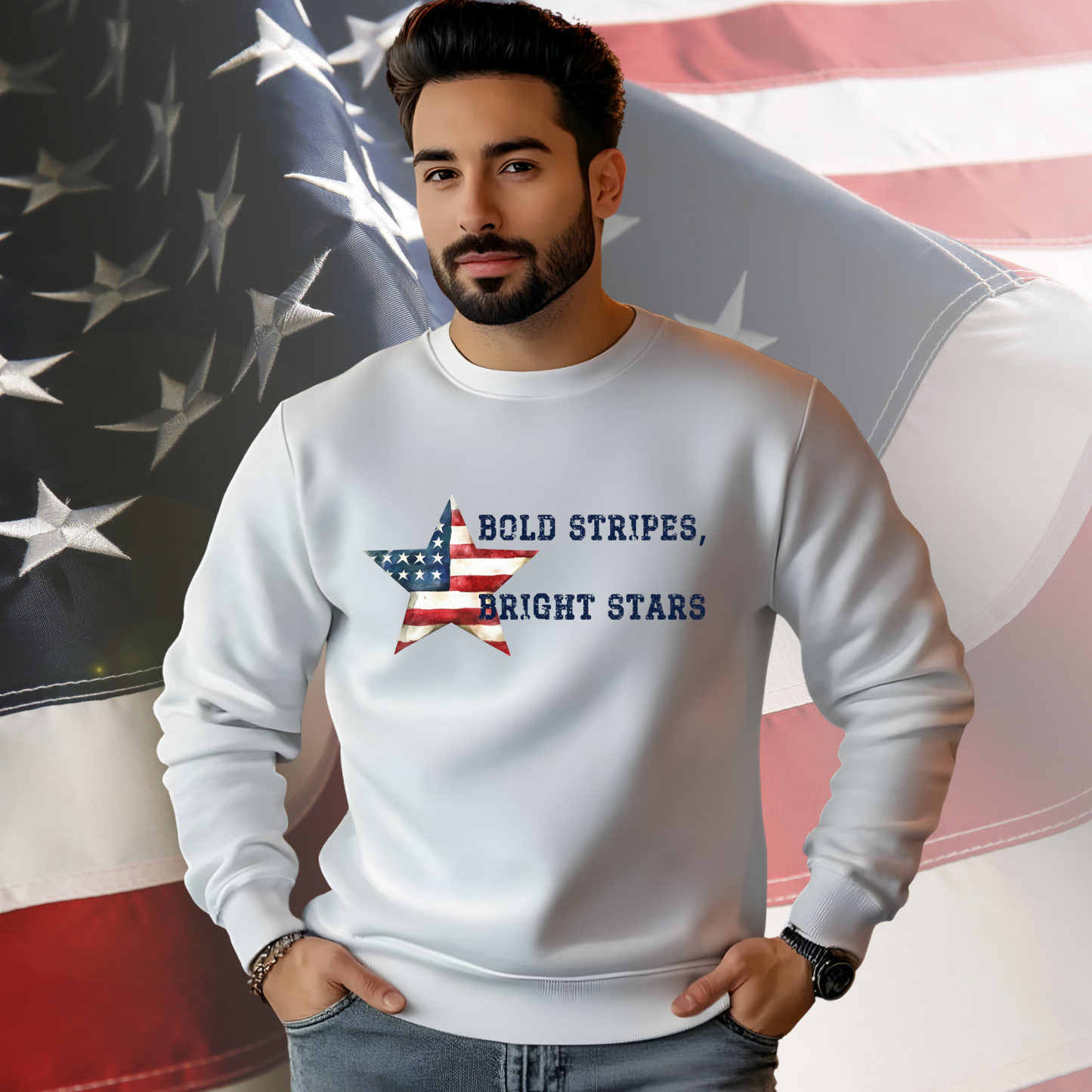 Bold Stripes Bright Stars Crewneck Sweatshirt