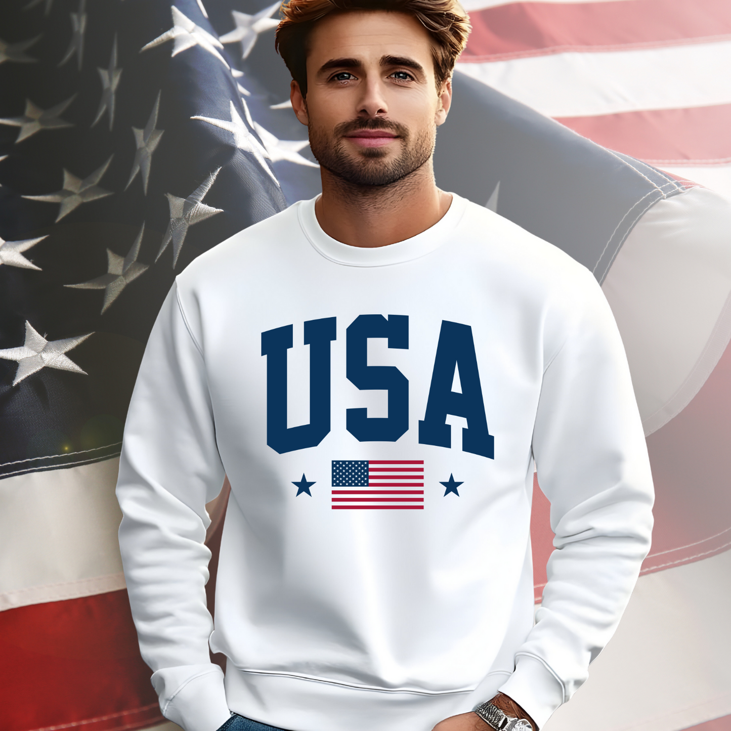 USA Flag Crewneck Sweatshirt