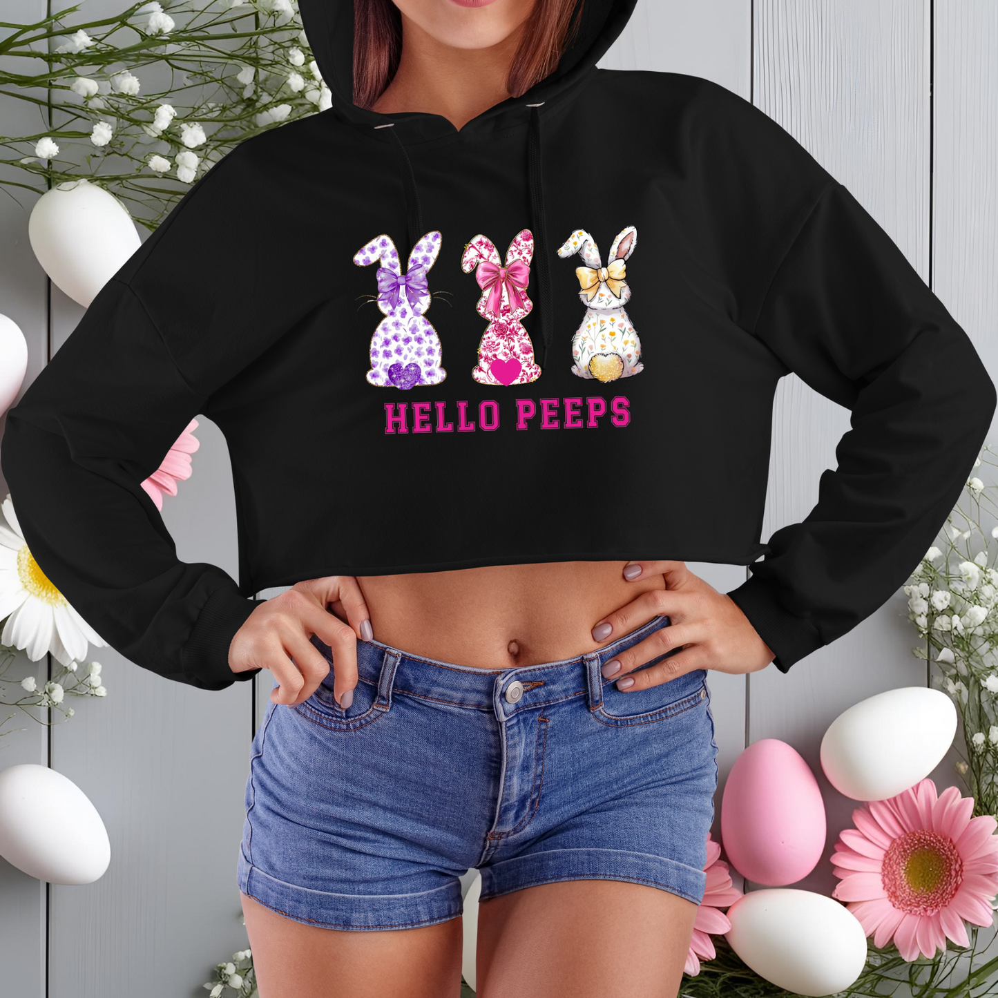 Hello Peeps Crop Hoodie