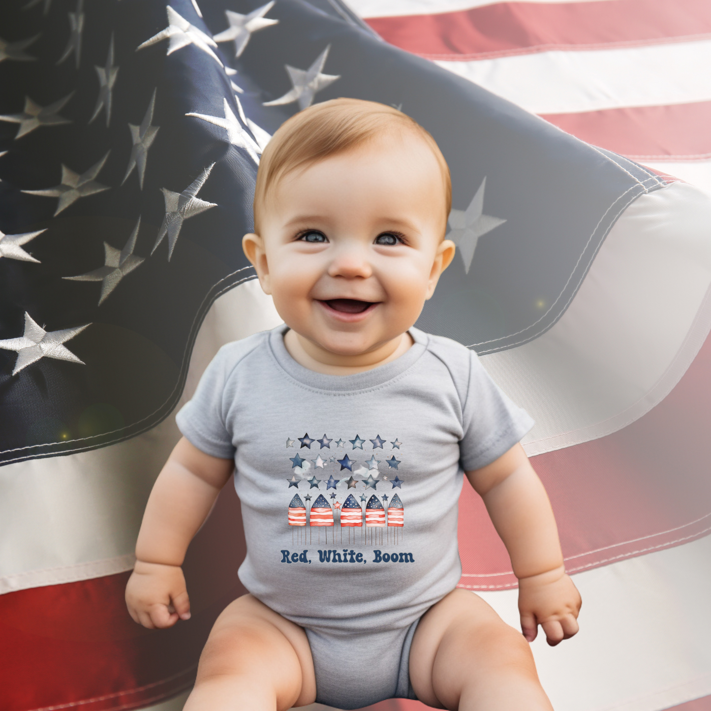 Red White Boom Infant Short Sleeve Onesie