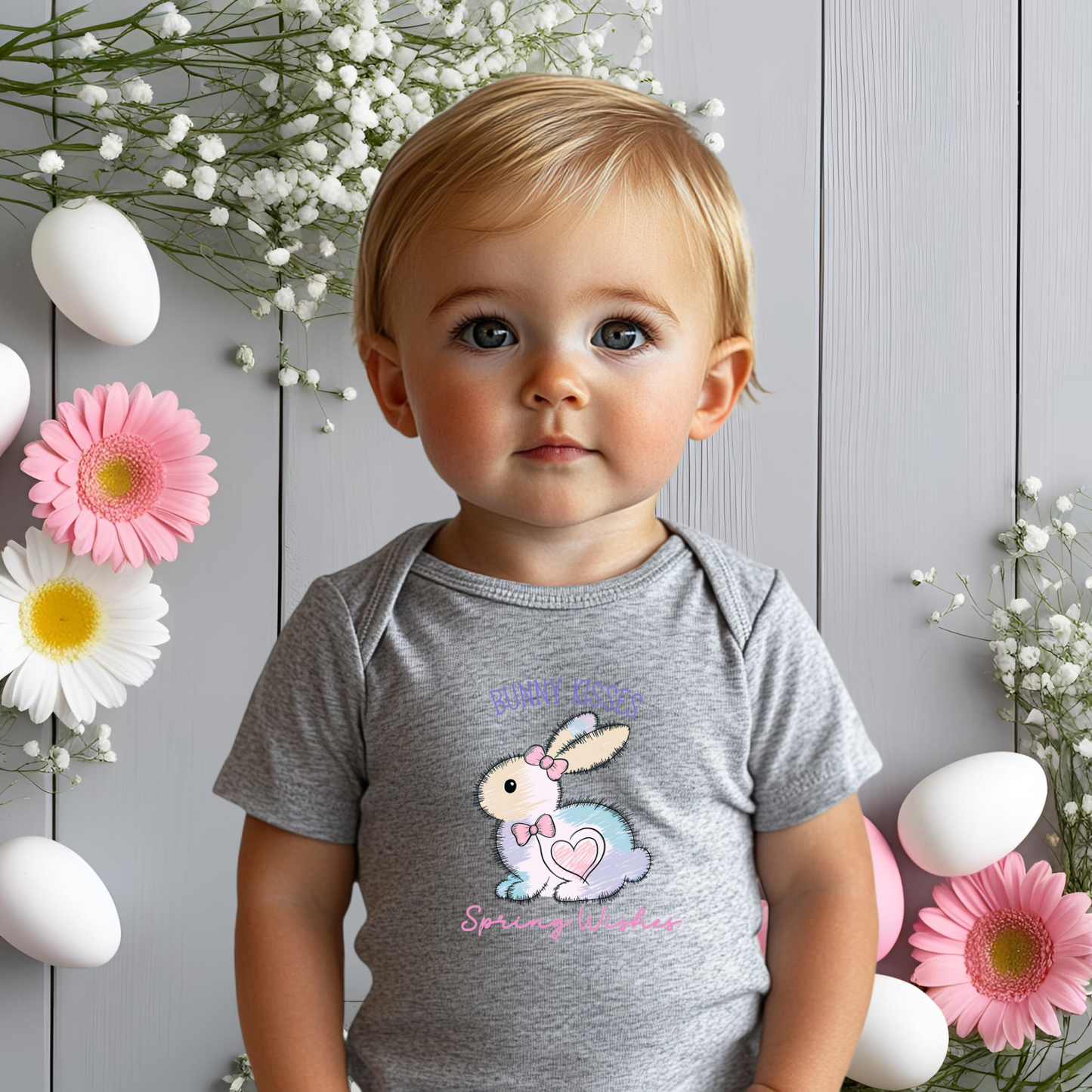 Bunny Kisses, Spring Wishes Infant Short Sleeve Onesie