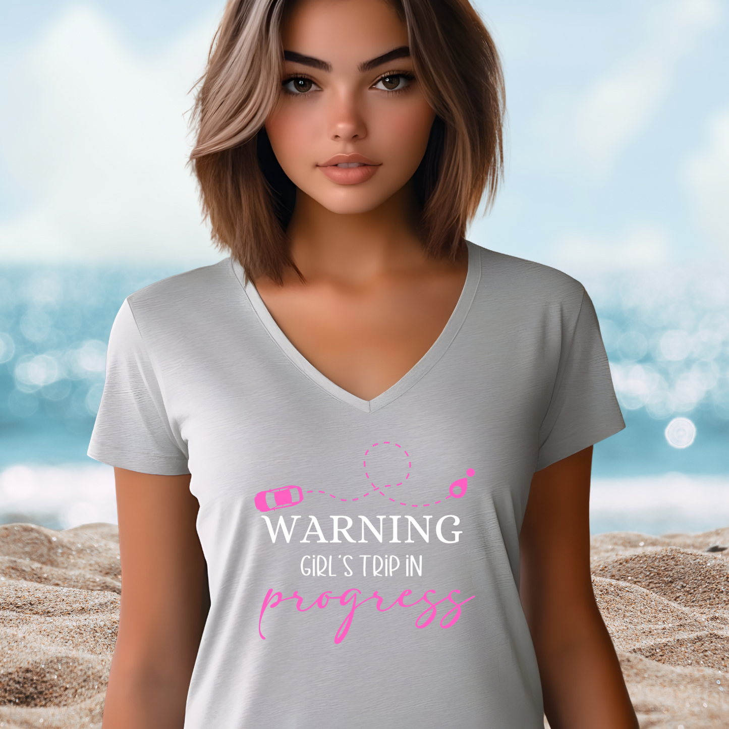 Warning Girls Trip in Progress V-Neck Tee