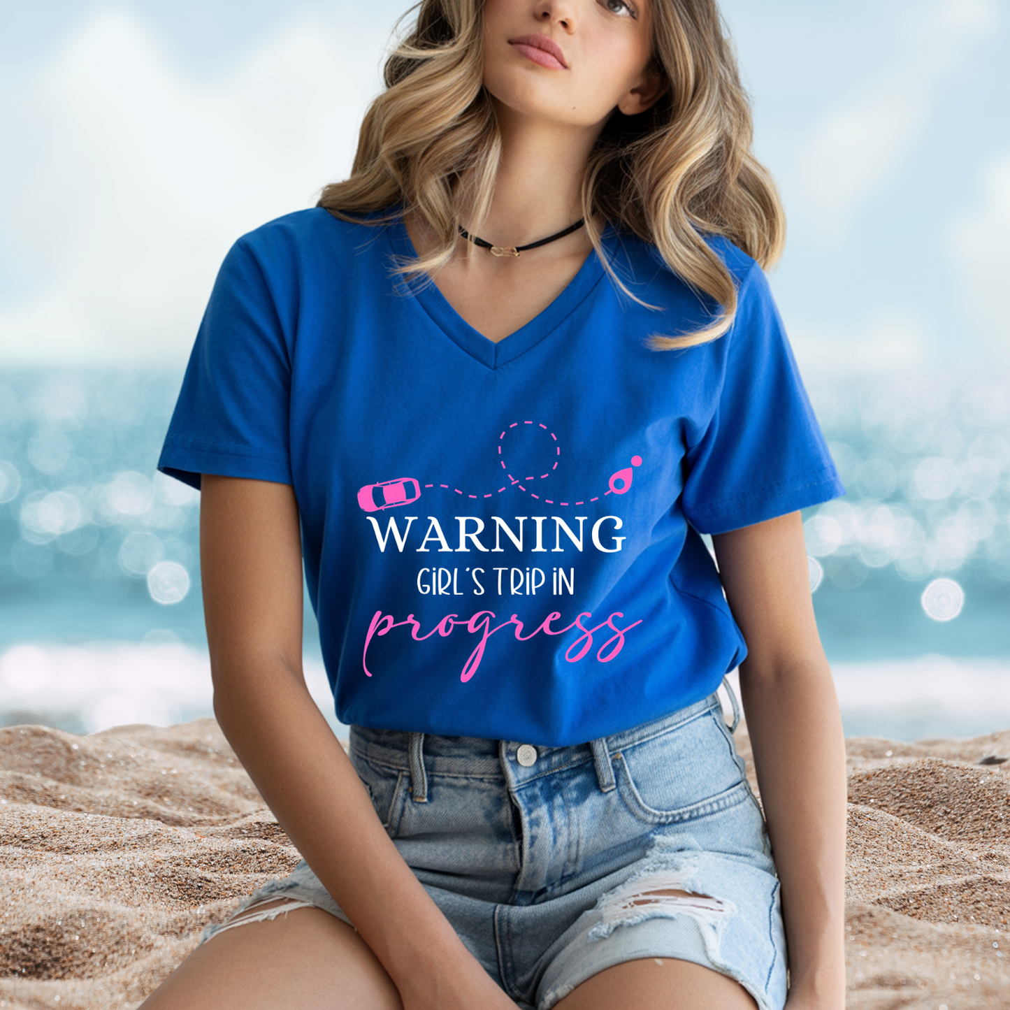 Warning Girls Trip in Progress V-Neck Tee