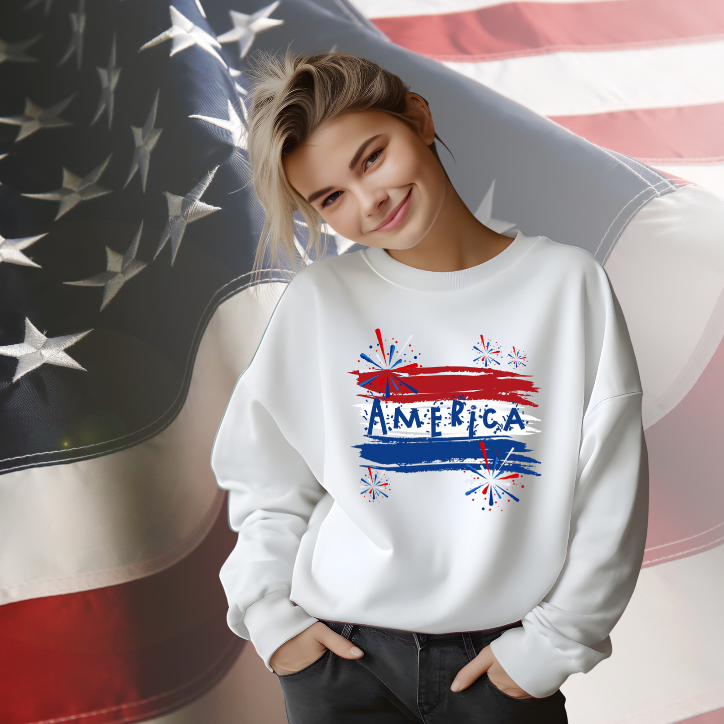 America Firework Burst Crewneck Sweatshirt