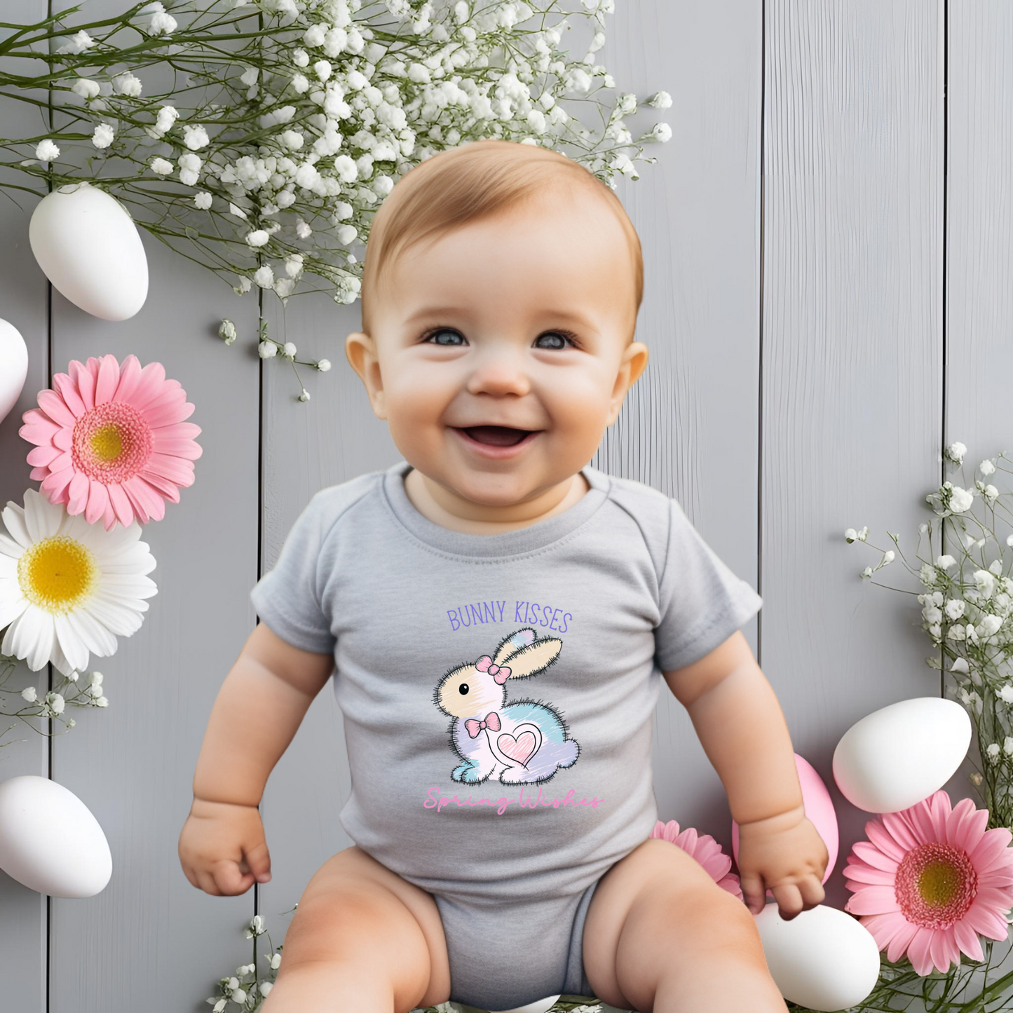Bunny Kisses, Spring Wishes Infant Short Sleeve Onesie
