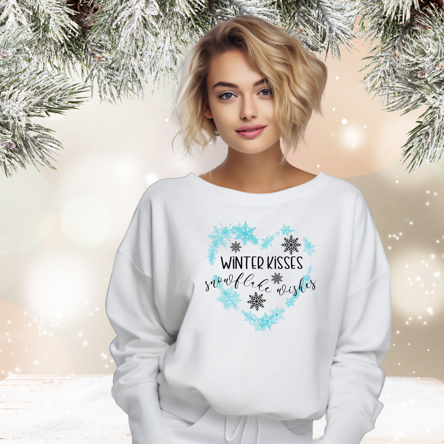 Winter Kisses Snowflake Wishes Crewneck Sweatshirt