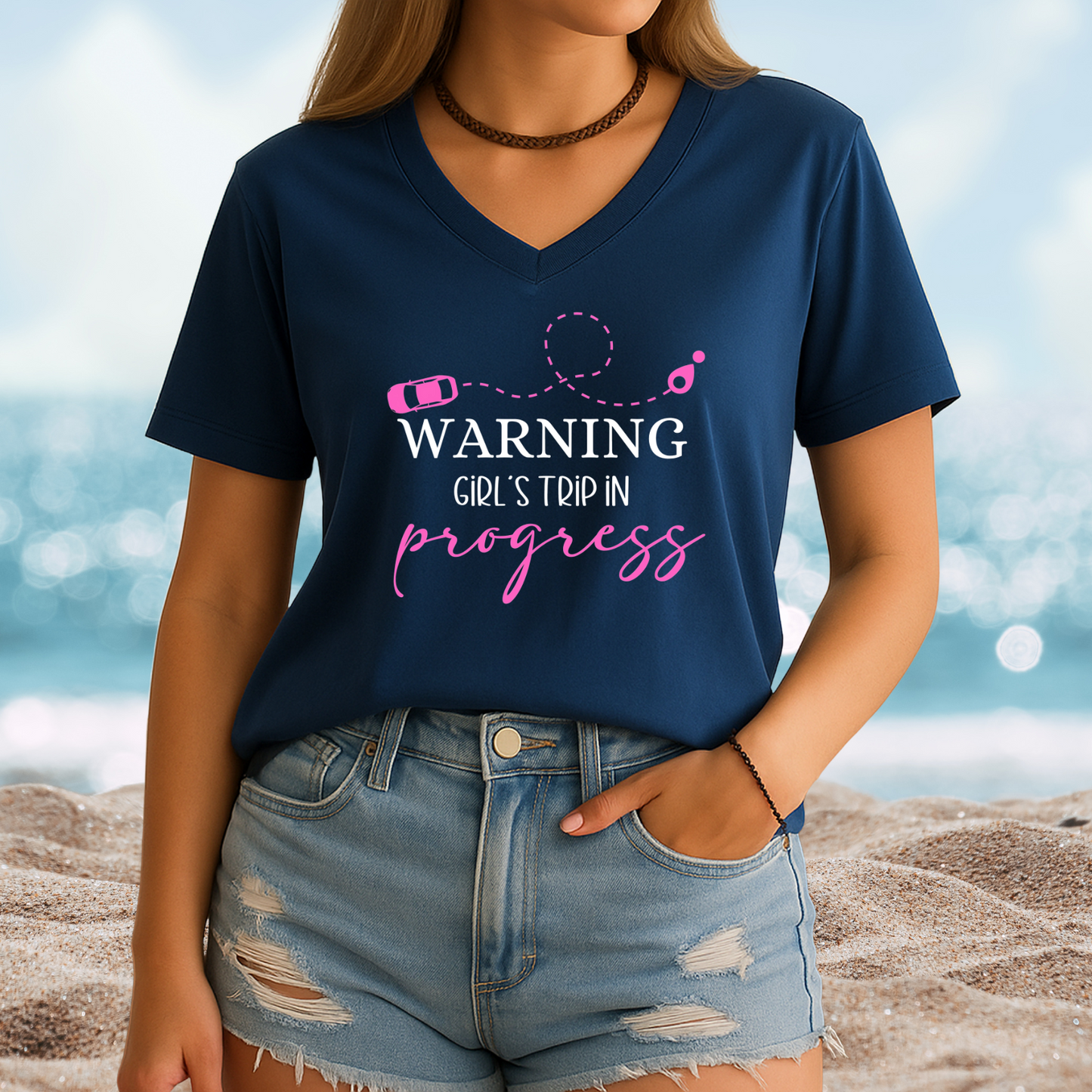 Warning Girls Trip in Progress V-Neck Tee