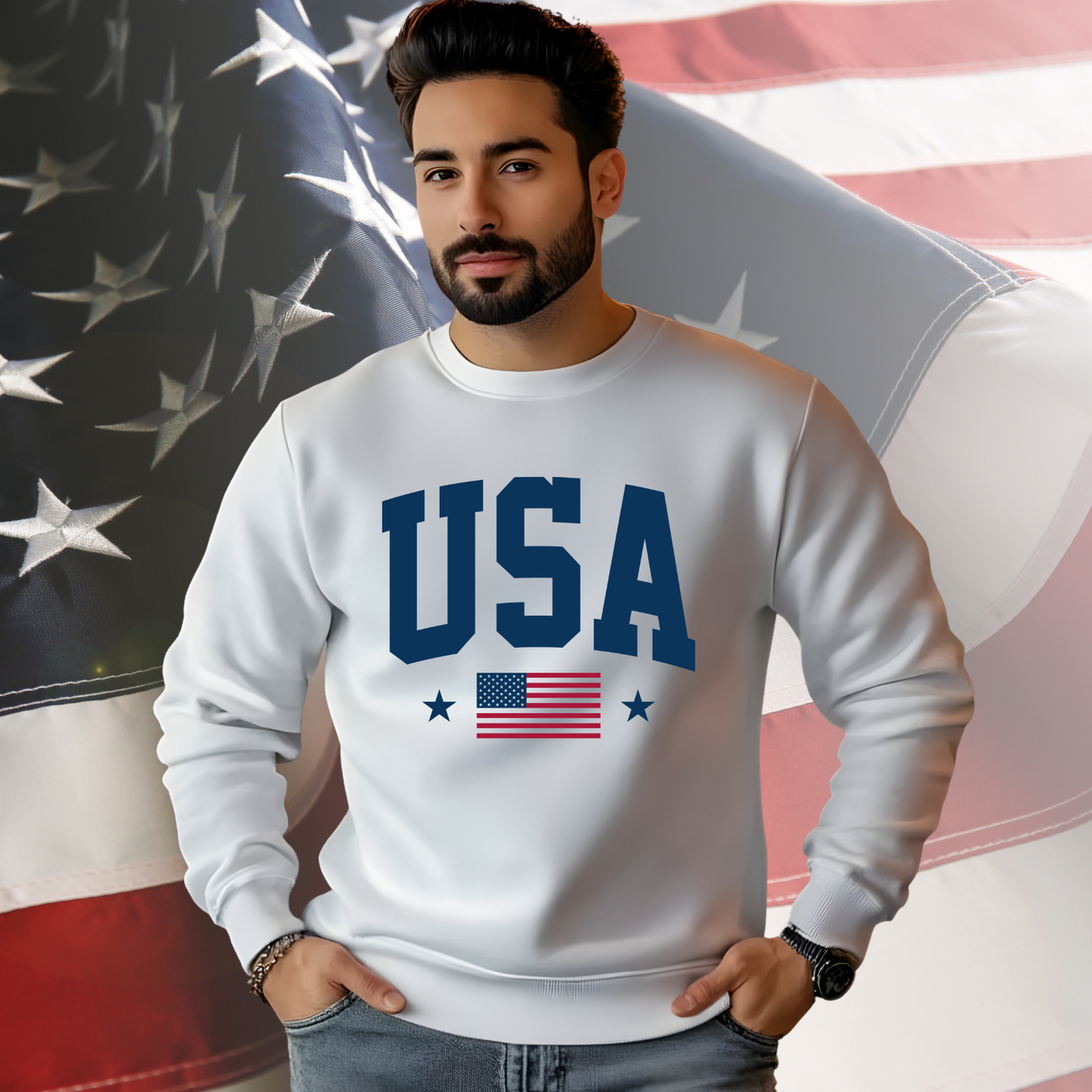 USA Flag Crewneck Sweatshirt
