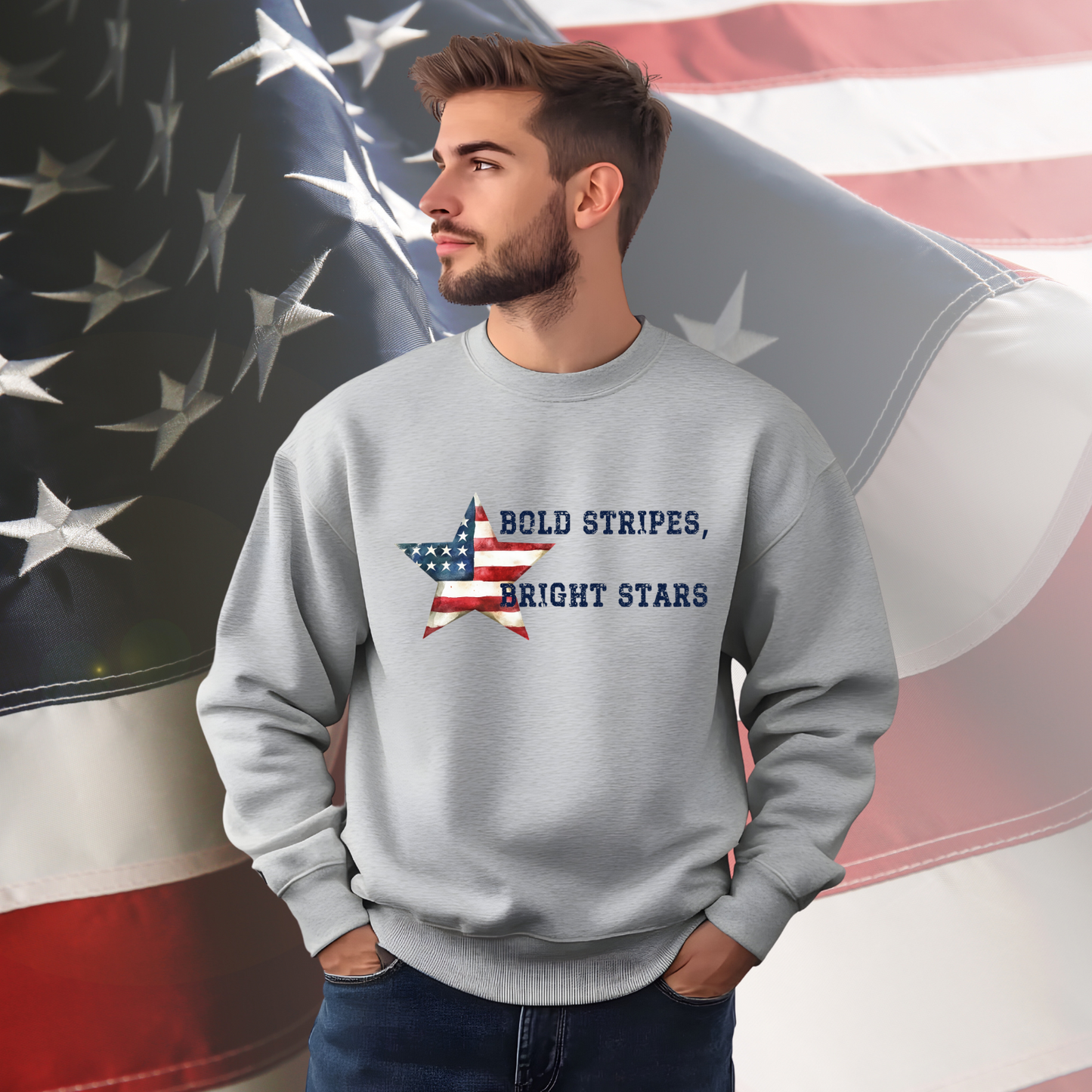 Bold Stripes Bright Stars Crewneck Sweatshirt