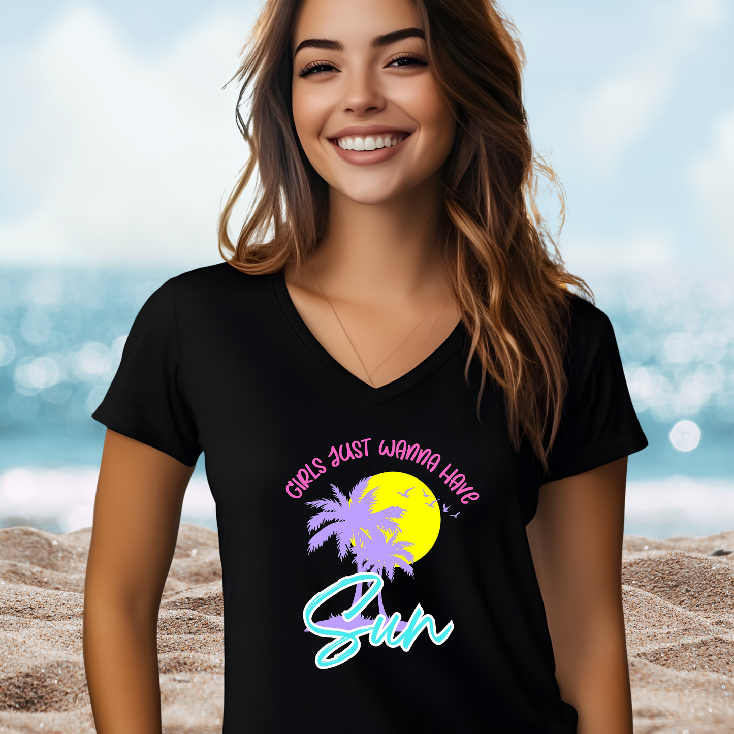Girls Just Wanna Have Sun V-Neck Tee