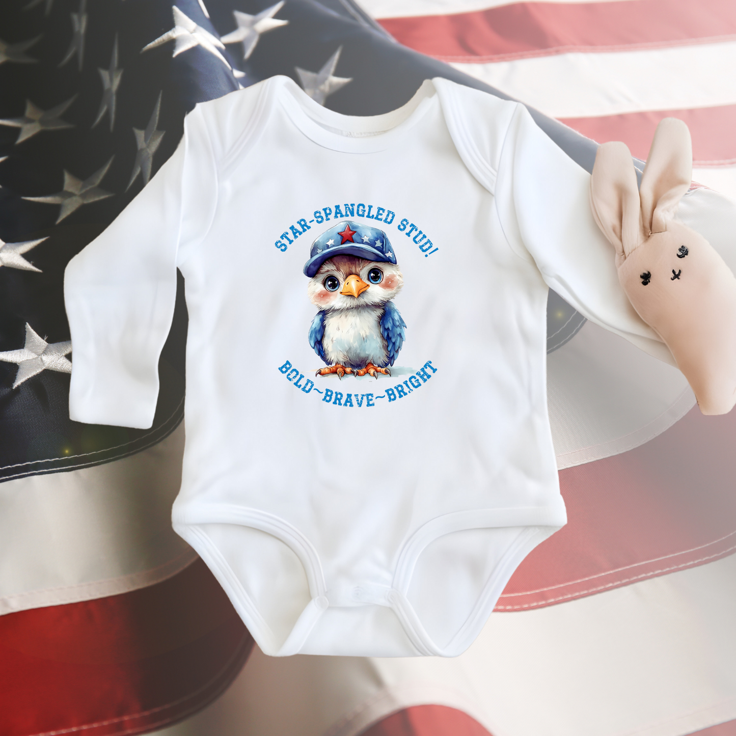 Star-Spangled Stud Infant Long Sleeve Onesie