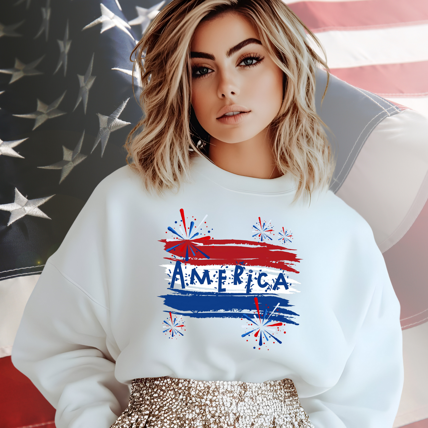 America Firework Burst Crewneck Sweatshirt