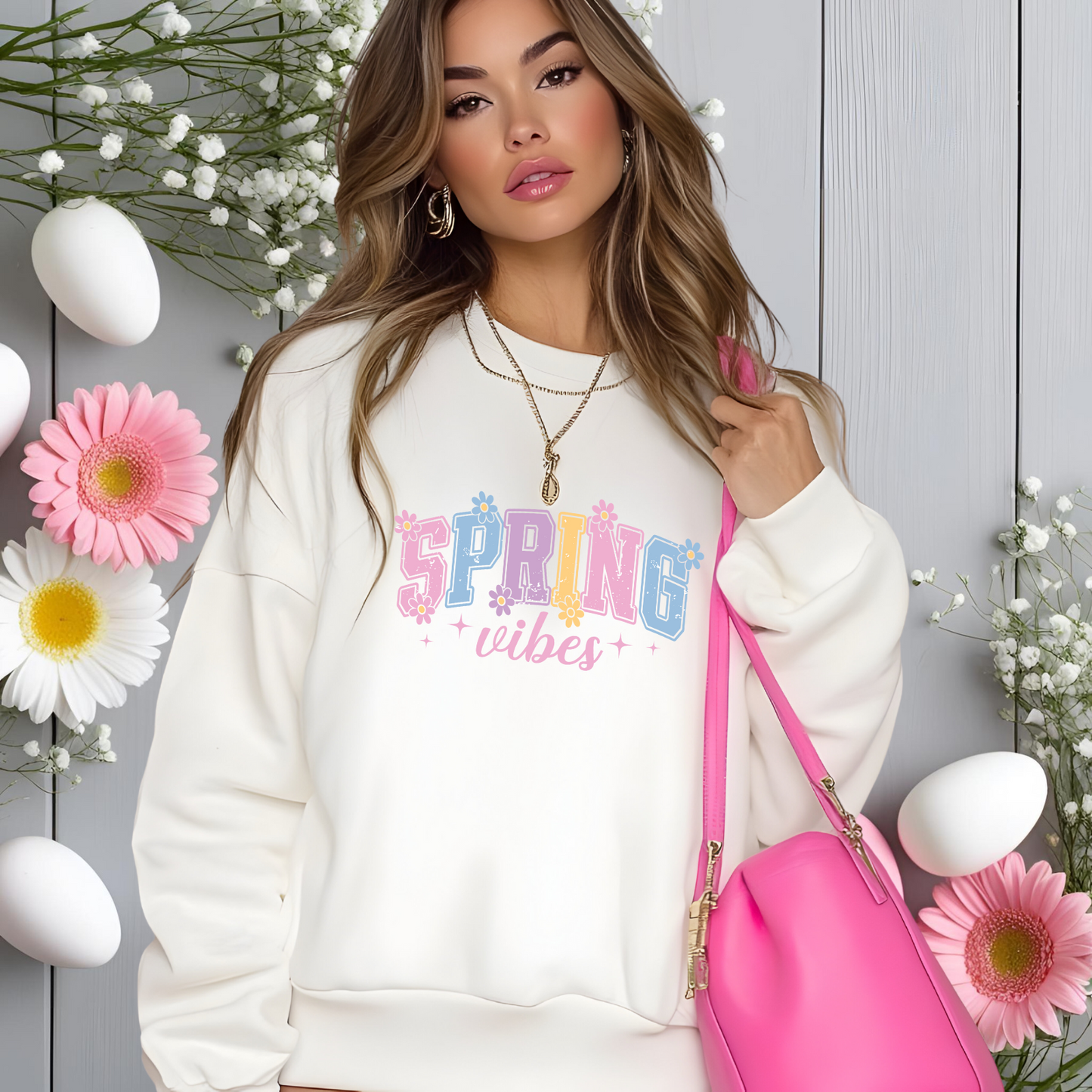 Varsity Spring Vibes Crewneck Sweatshirt
