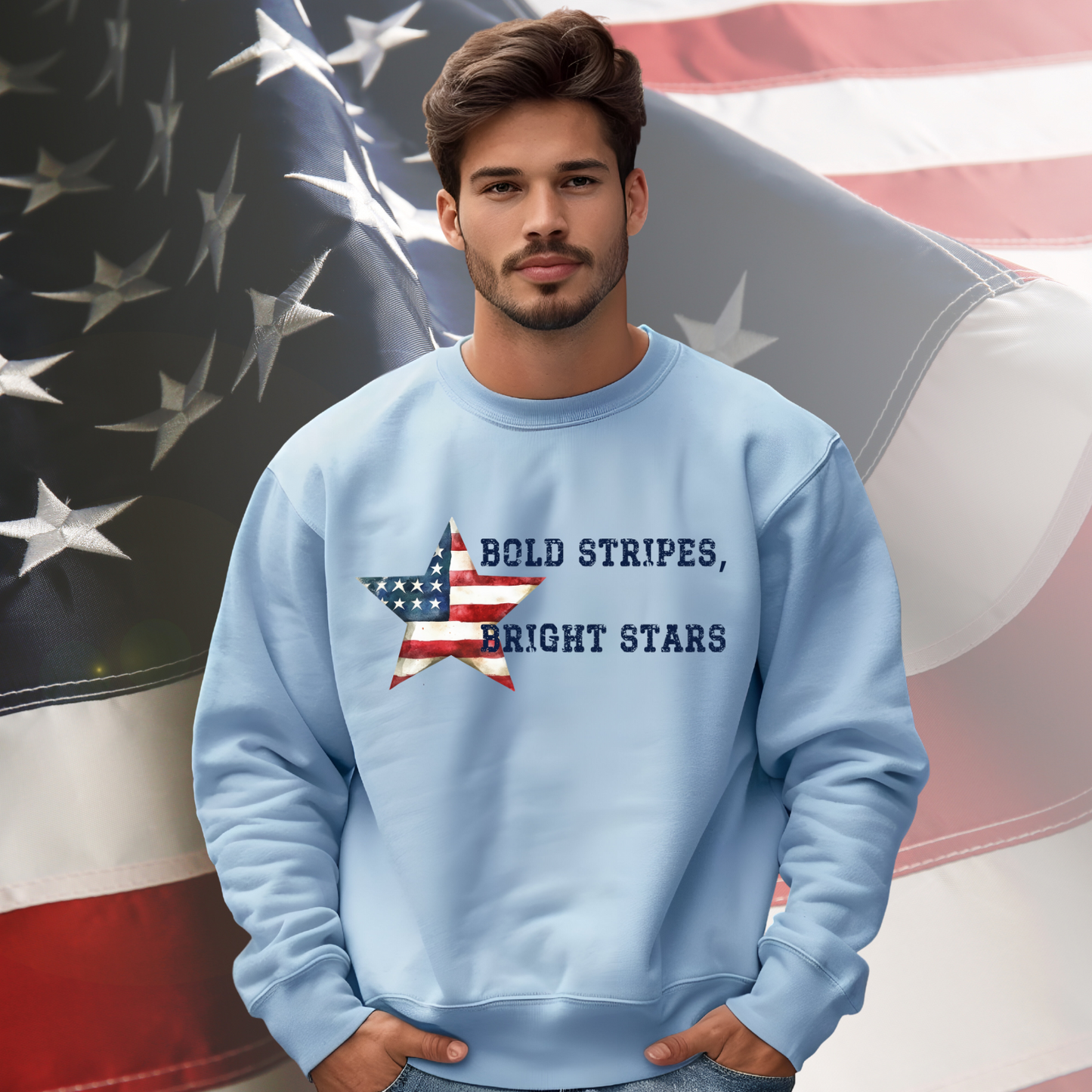 Bold Stripes Bright Stars Crewneck Sweatshirt