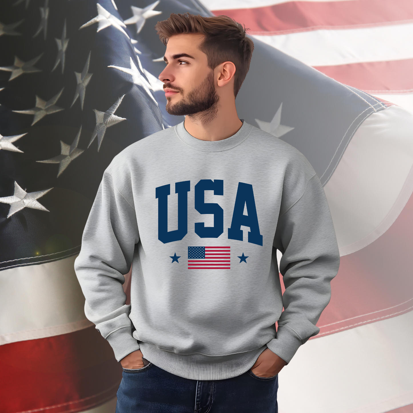 USA Flag Crewneck Sweatshirt